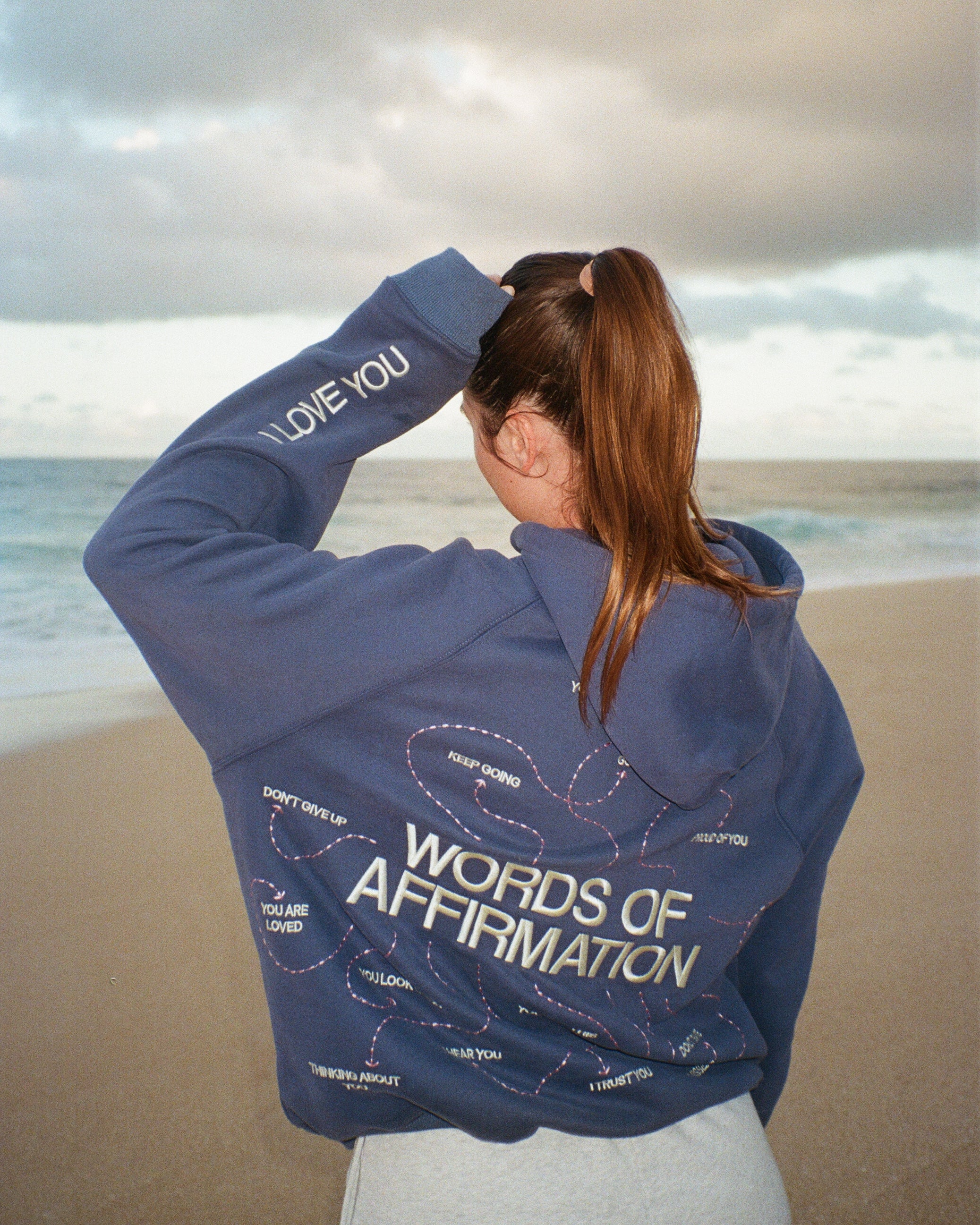 "Words of Affirmation" Oversized Lux Hoodie in Blue