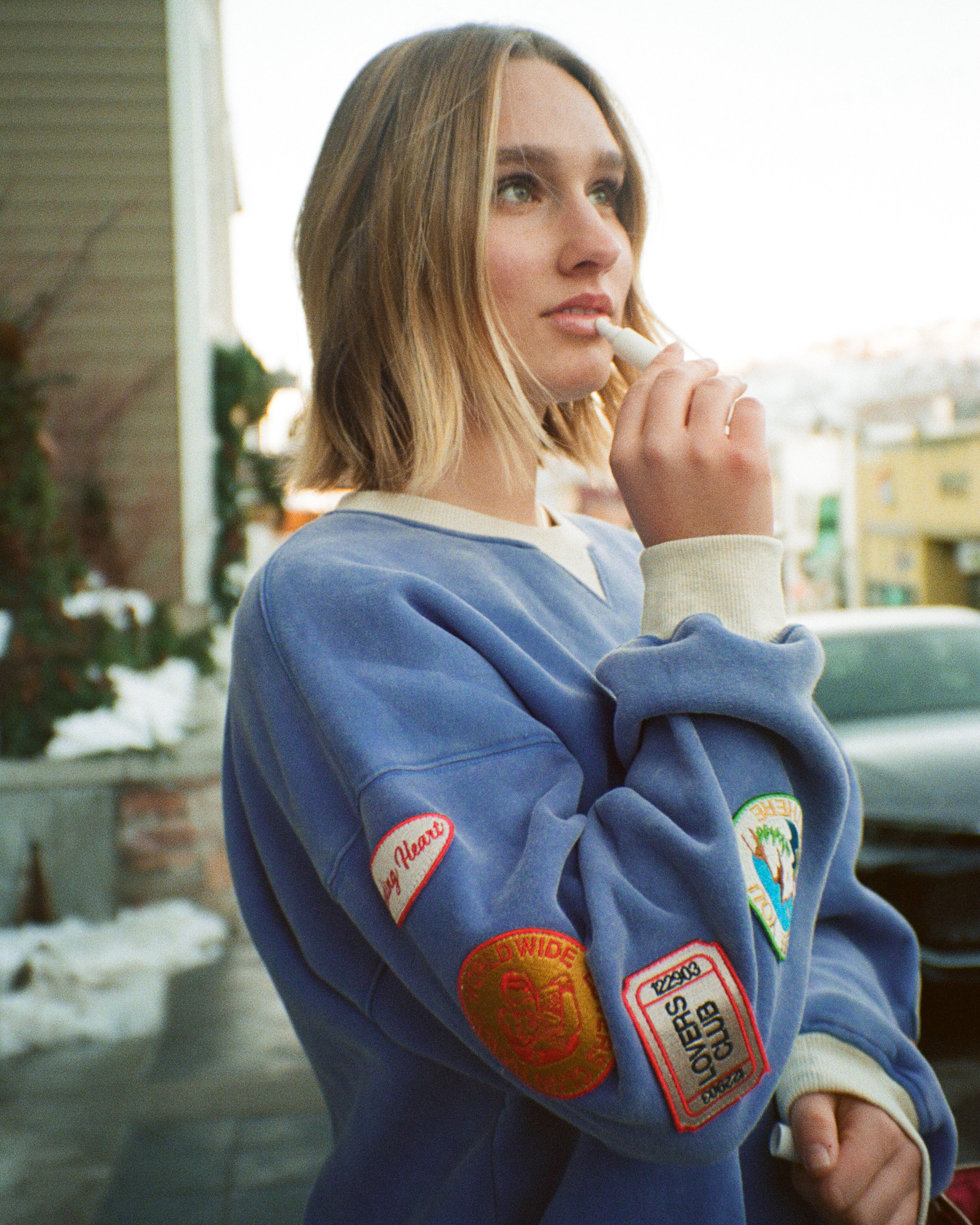 "Lovers Club" Crew Neck in Vintage Washed Blue