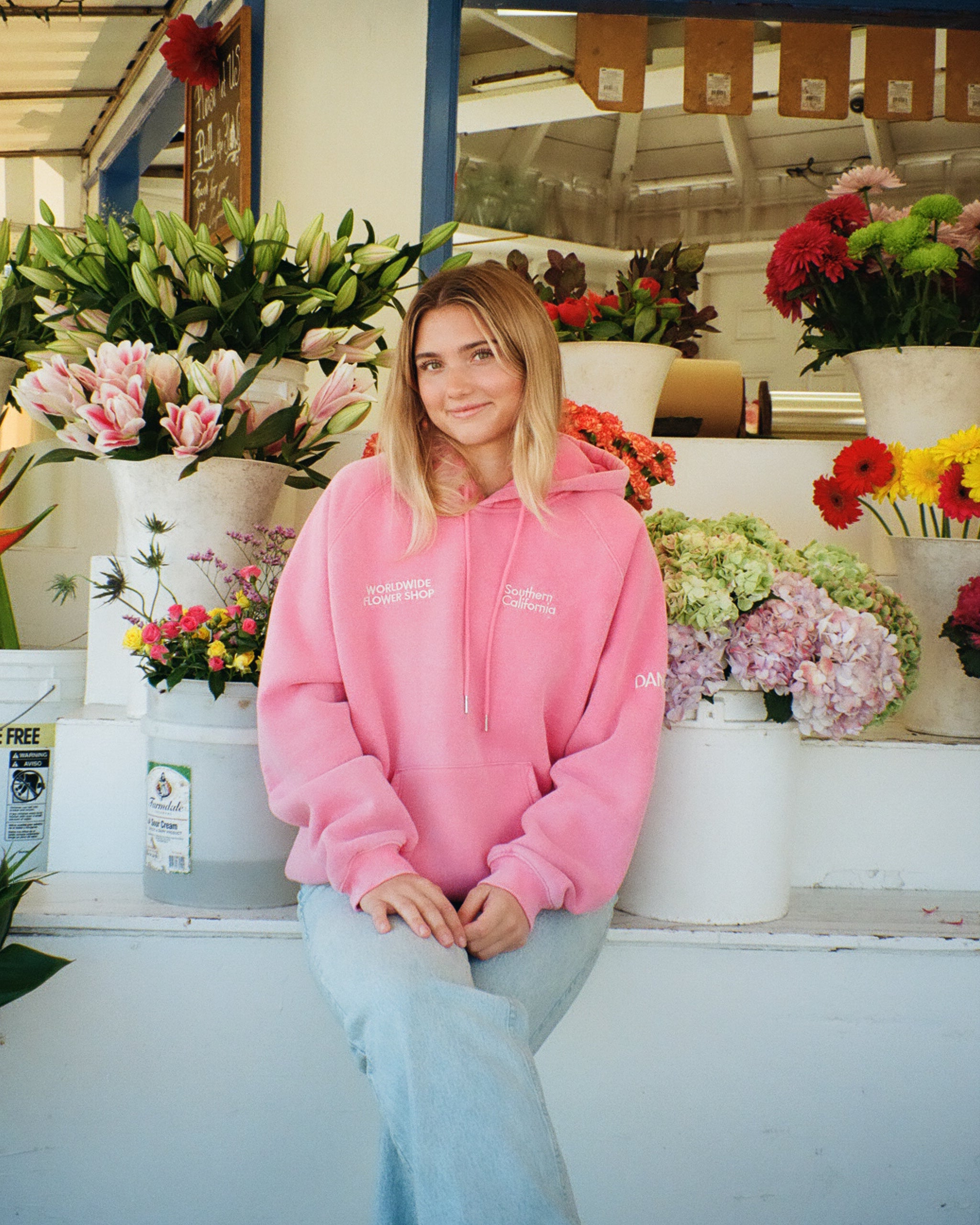 "Flower Shop" Oversized Lux Hoodie in Vintage Washed Pink