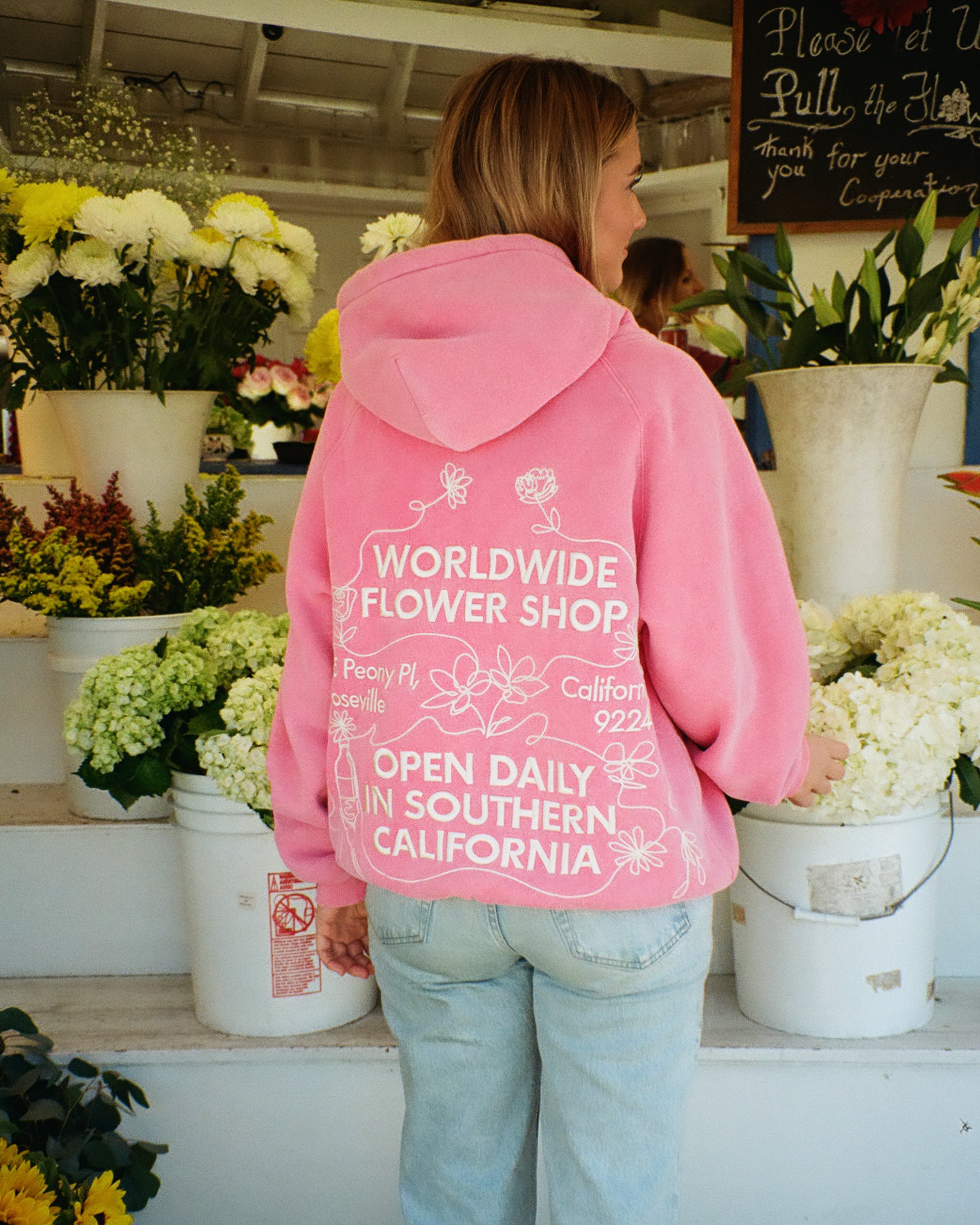 "Flower Shop" Oversized Lux Hoodie in Vintage Washed Pink