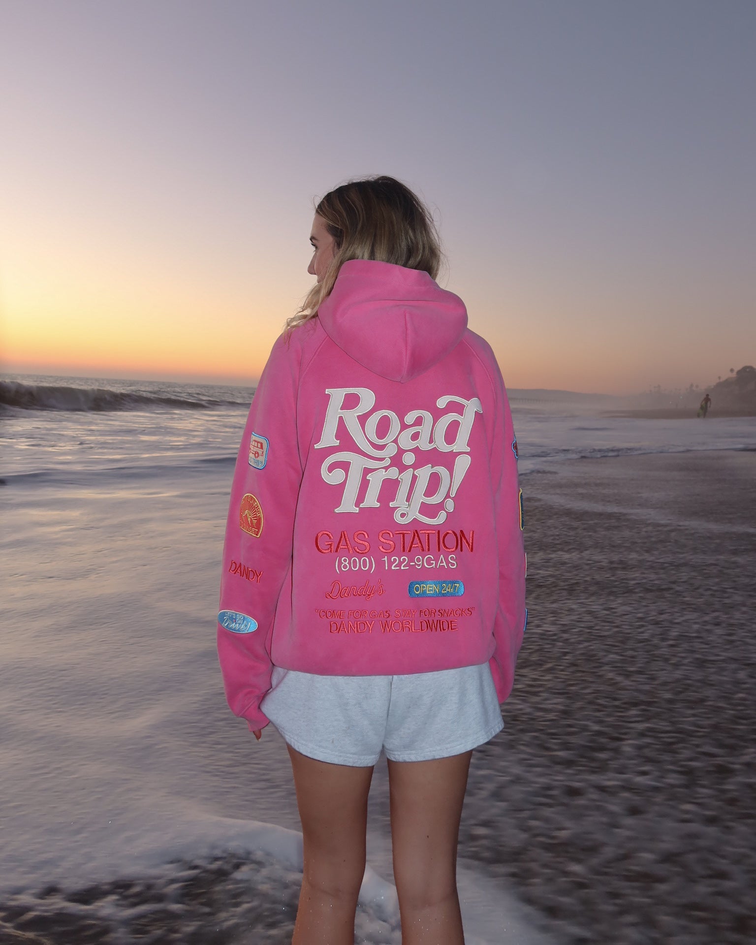 "Road Trip!" Oversized Lux Hoodie in Vintage Washed Pink