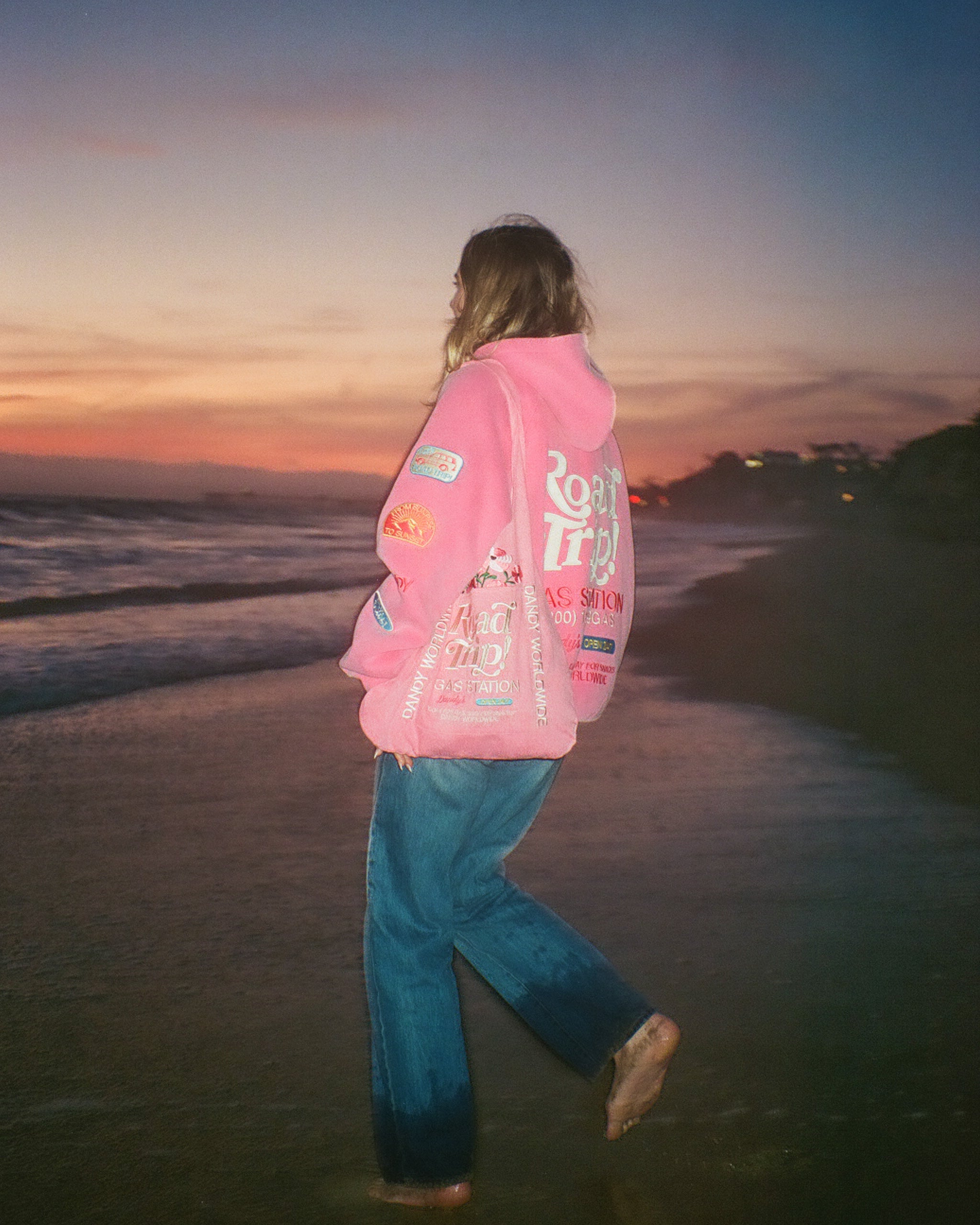 "Road Trip!" Oversized Lux Hoodie in Vintage Washed Pink