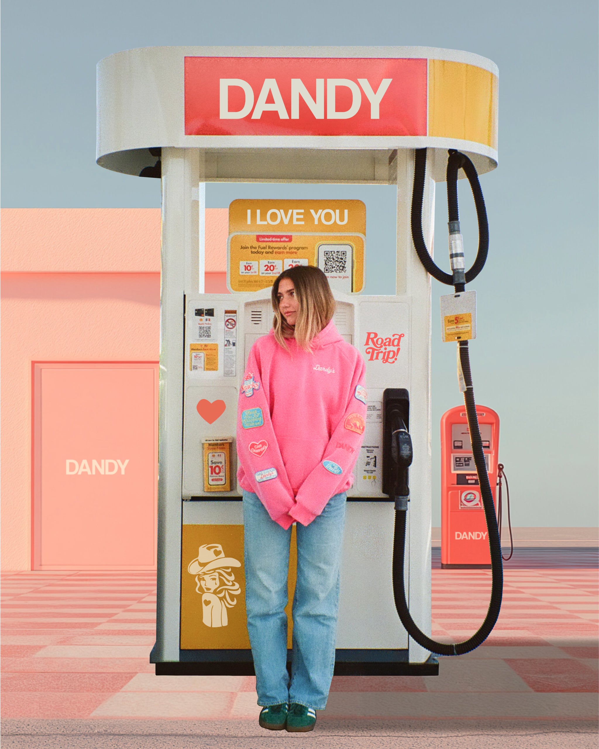 "Road Trip!" Oversized Lux Hoodie in Vintage Washed Pink