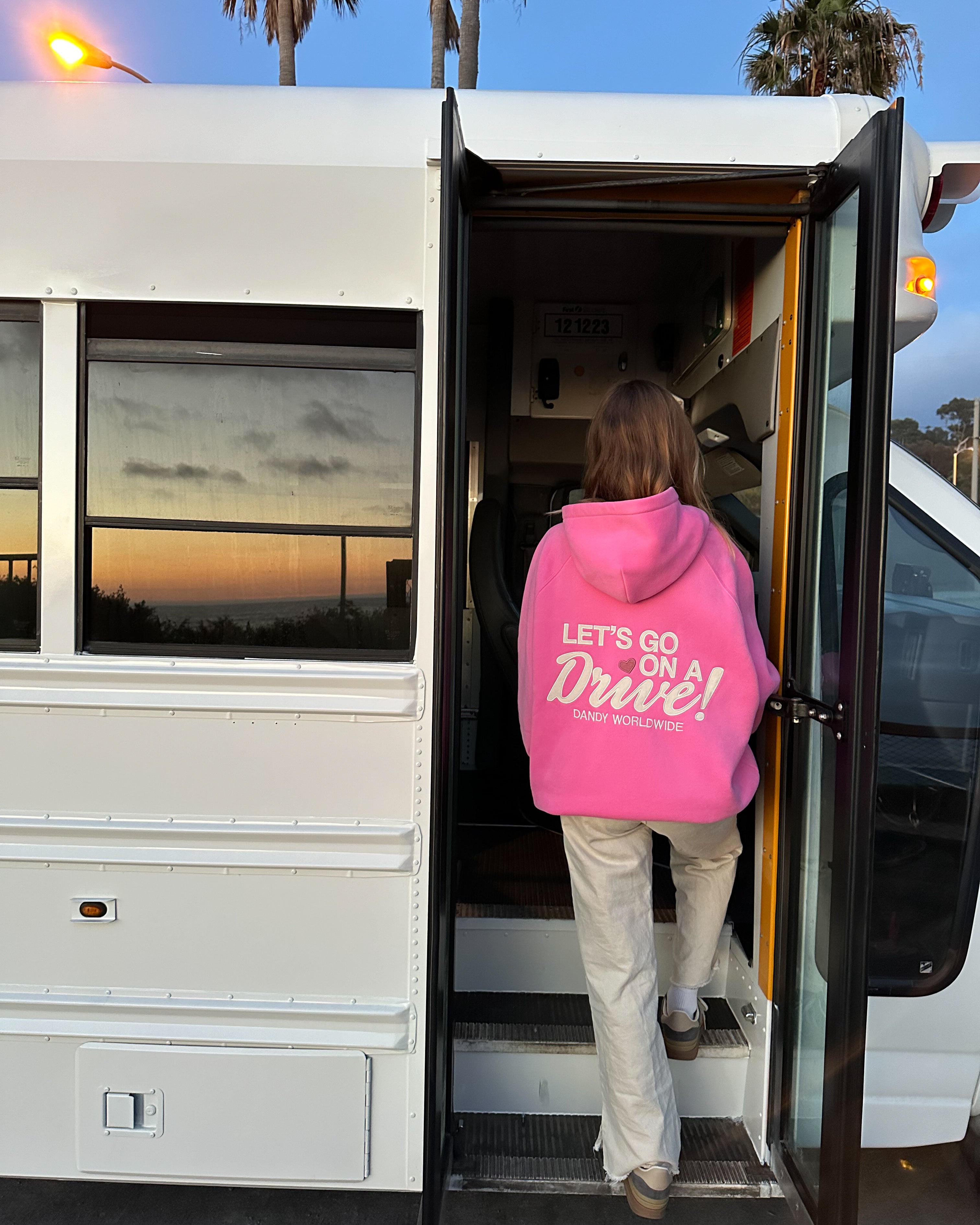 "Let's Go on a Drive" Oversized Lux Hoodie in Pink
