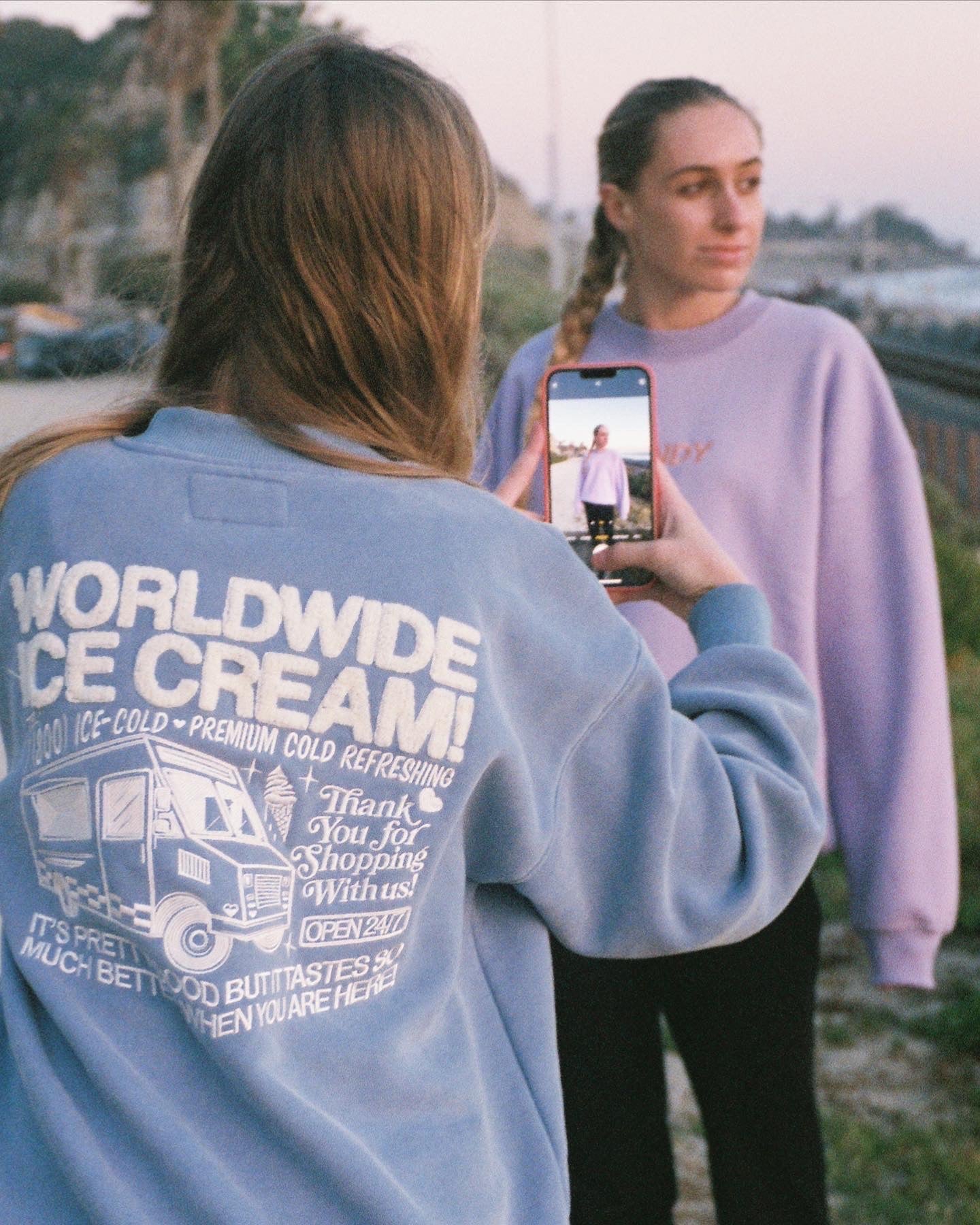"Let's Watch the Sunset" Embroidered Crew Neck in Lavender