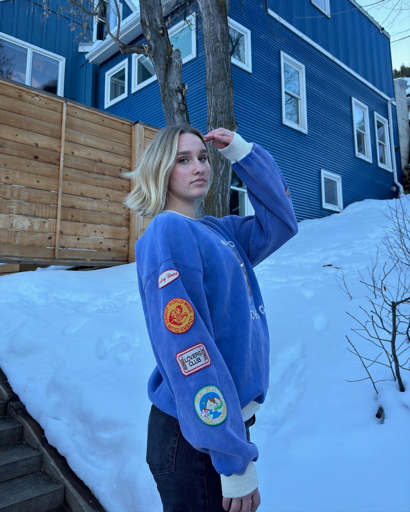 "Lovers Club" Crew Neck in Vintage Washed Blue