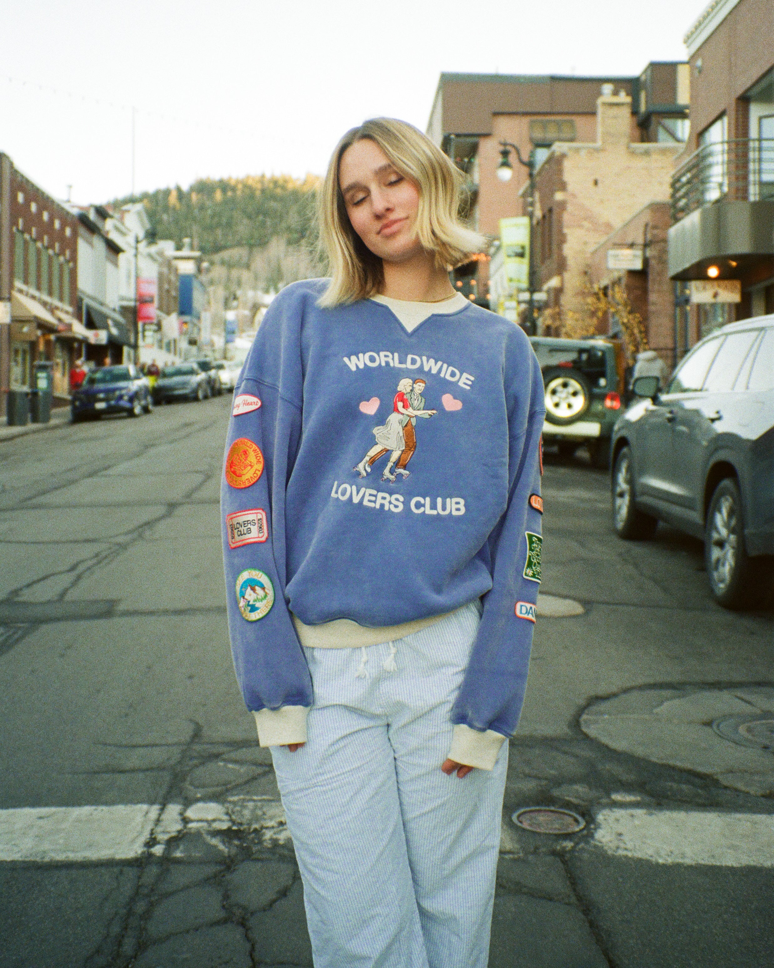 "Lovers Club" Crew Neck in Vintage Washed Blue