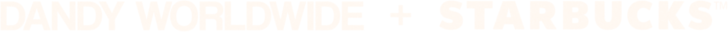 A white horizontal banner with the text 'DANDY WORLDWIDE + STARBUCKS' in a white font.