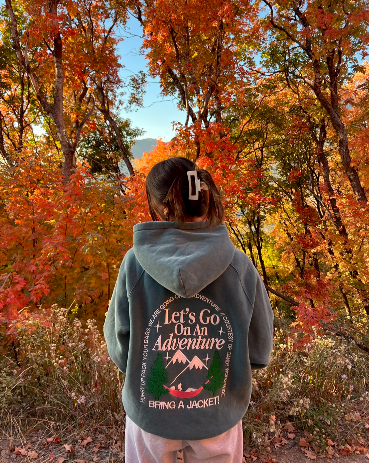 "Let's Go On An Adventure" Oversized Lux Hoodie in Pine Green