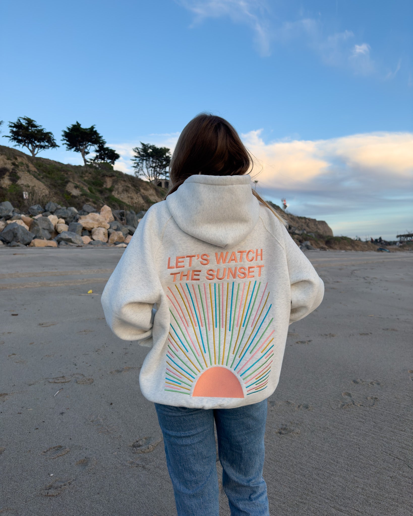 "Let's Watch the Sunset" Oversized Lux Hoodie in Heather Gray