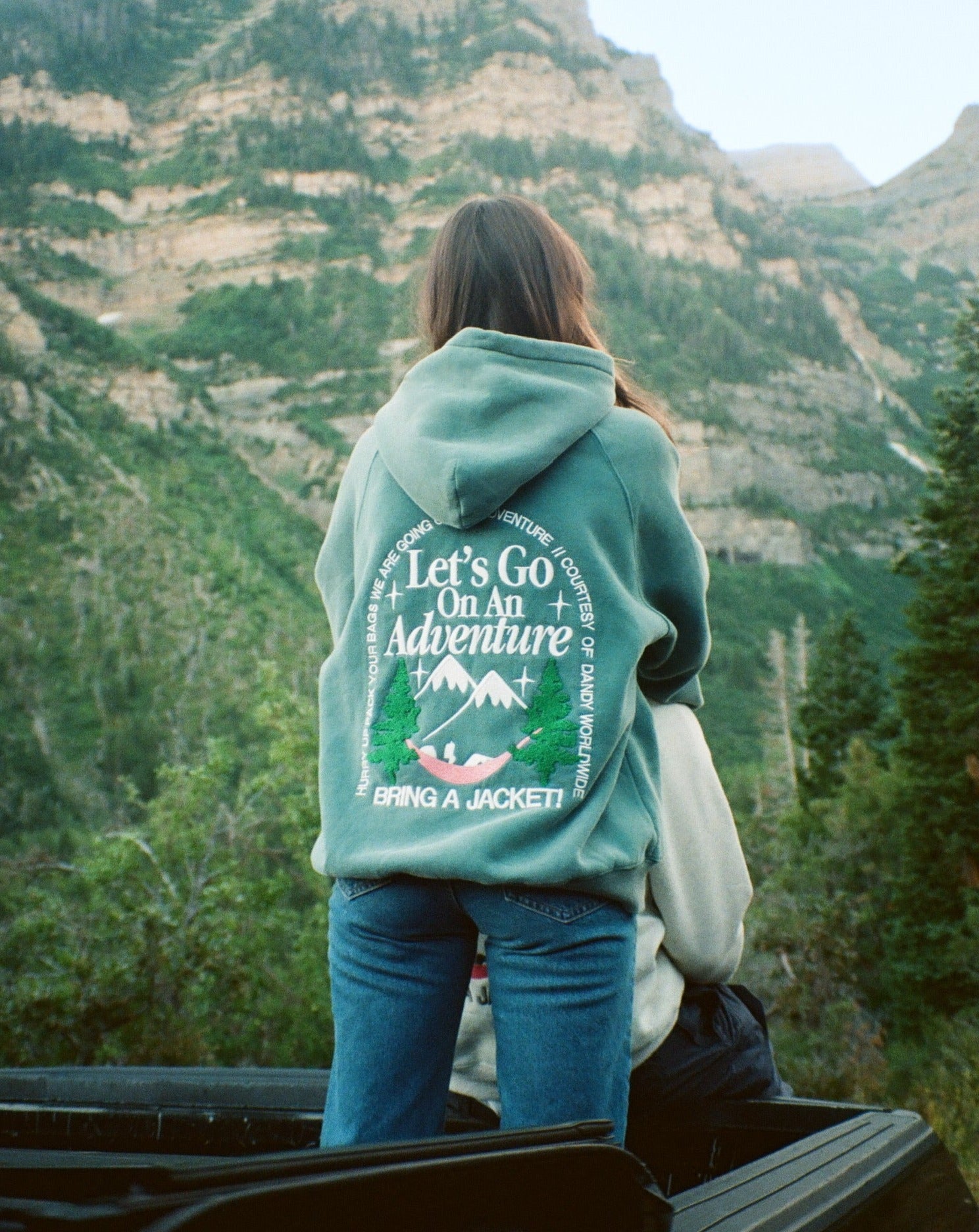 "Let's Go On An Adventure" Oversized Lux Hoodie in Pine Green