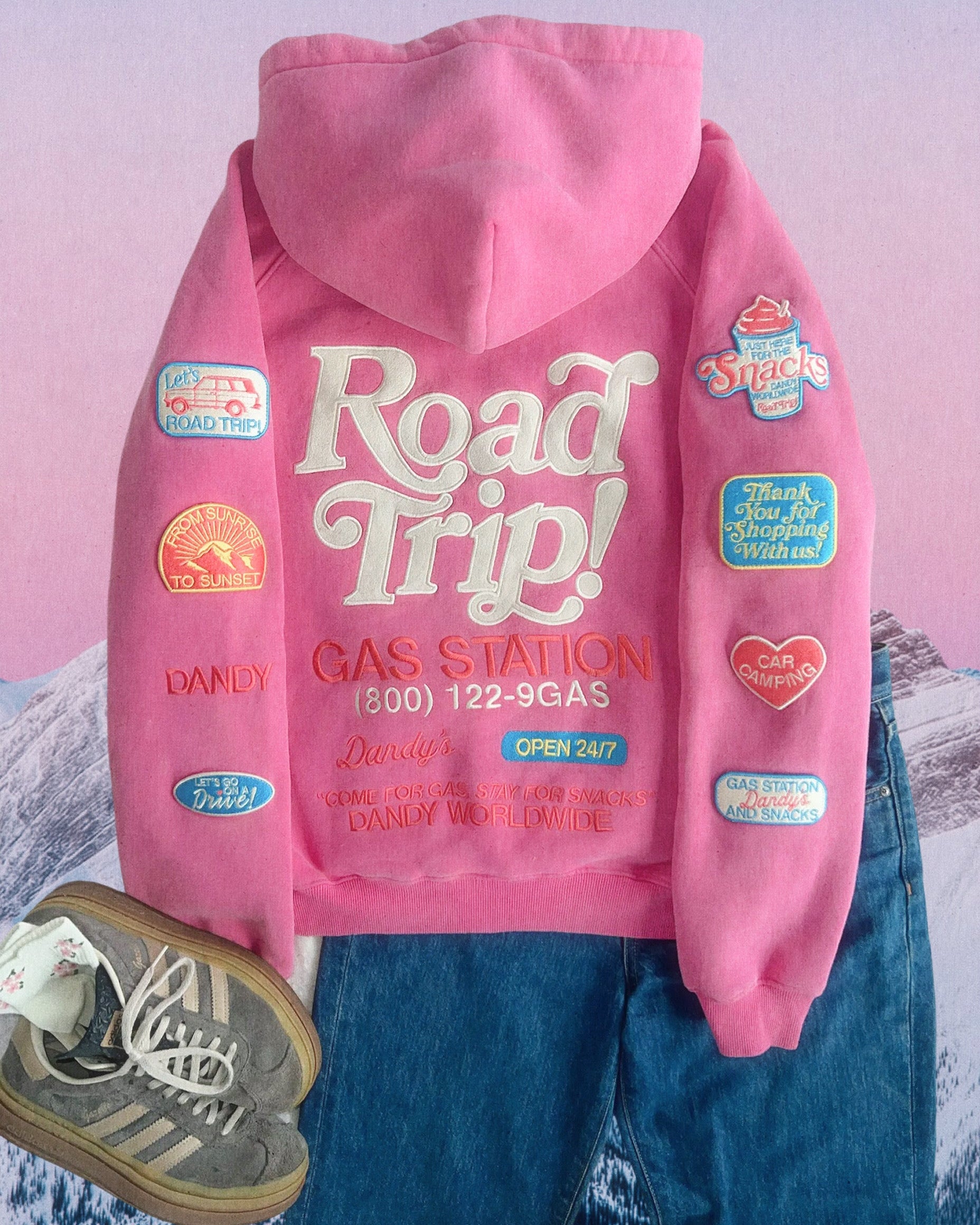 "Road Trip!" Oversized Lux Hoodie in Vintage Washed Pink