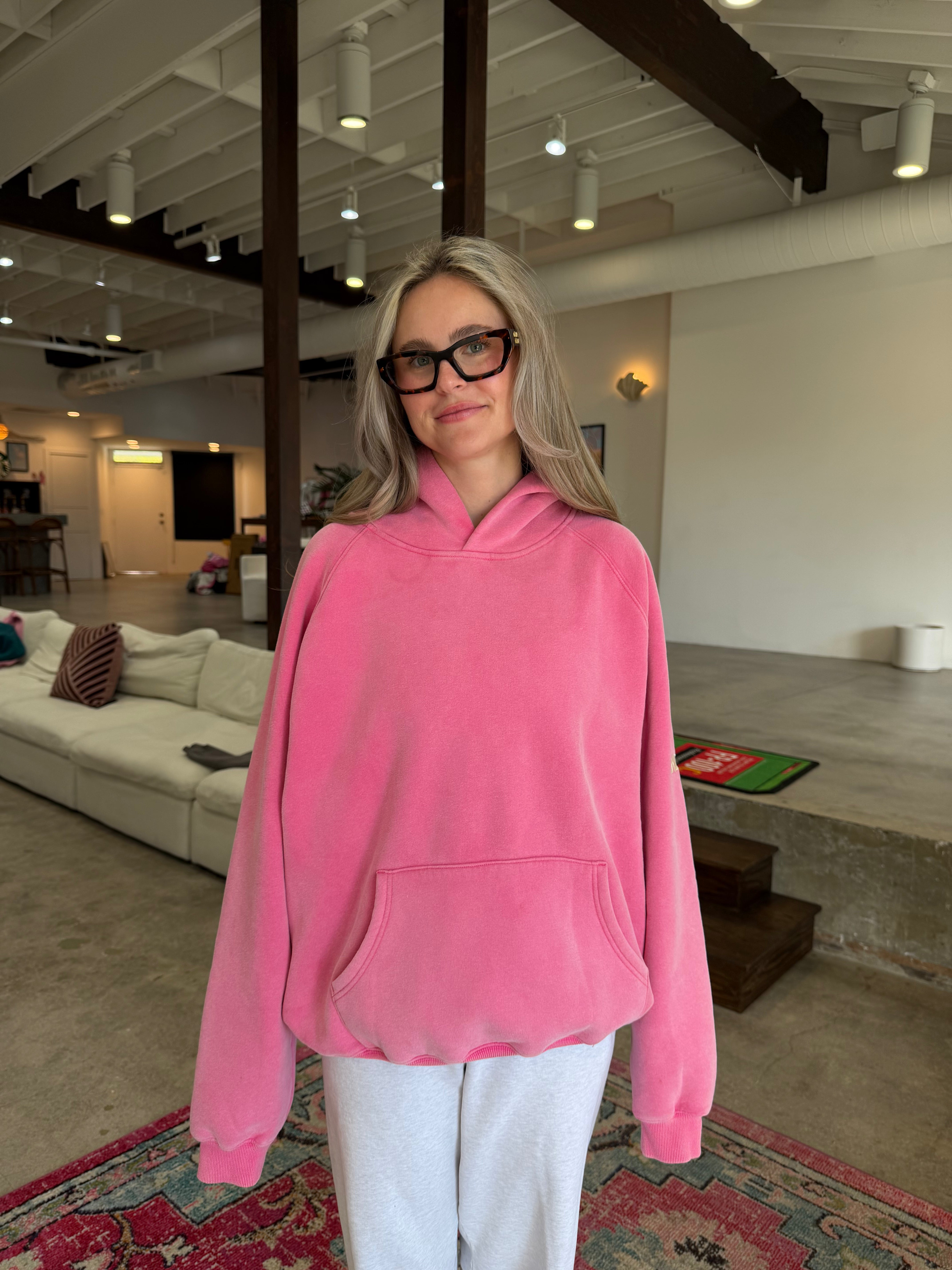 "Basics" Oversized Lux Hoodie in Vintage Washed Pink