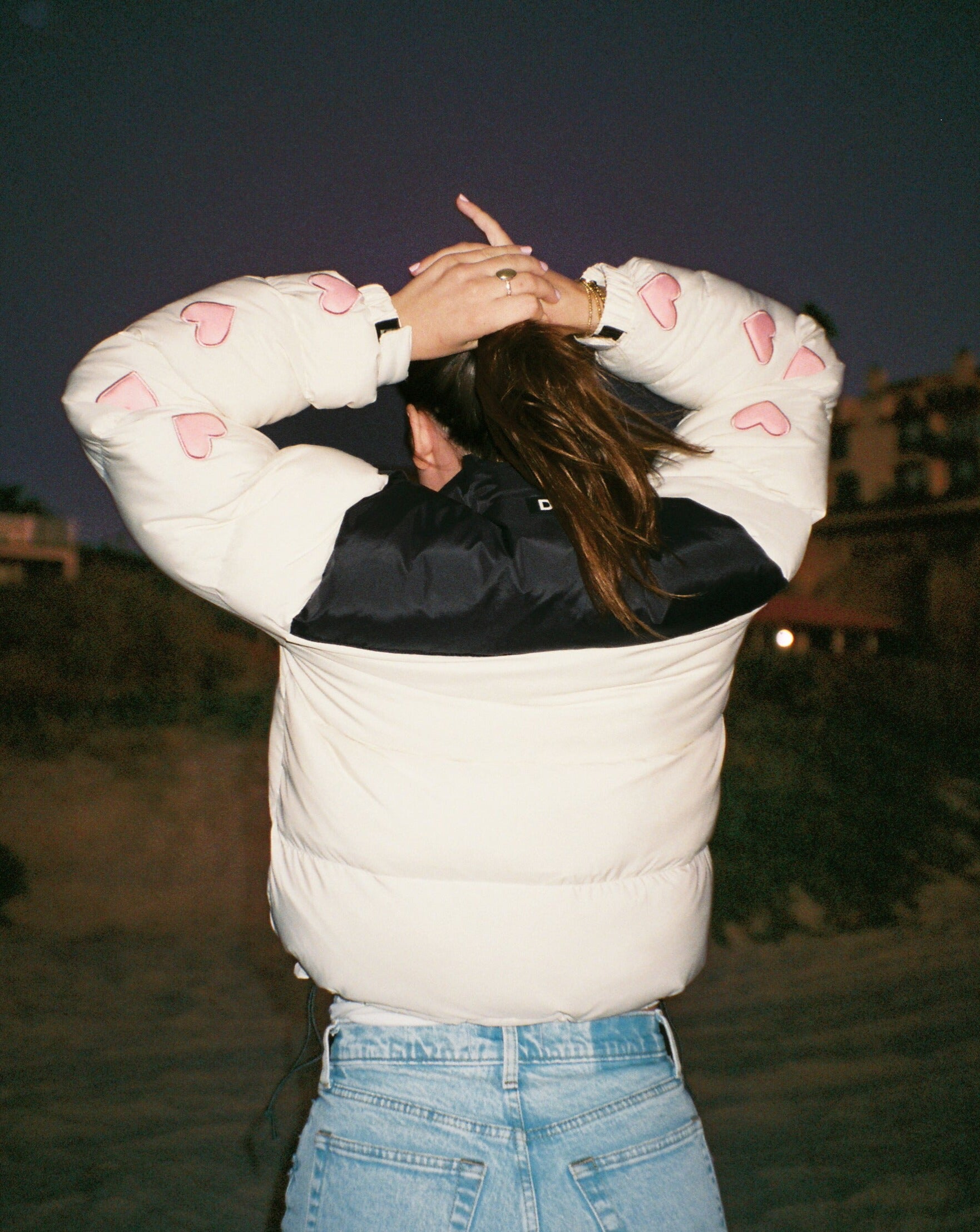 "Heart on My Sleeve" Puffer Jacket in Cream