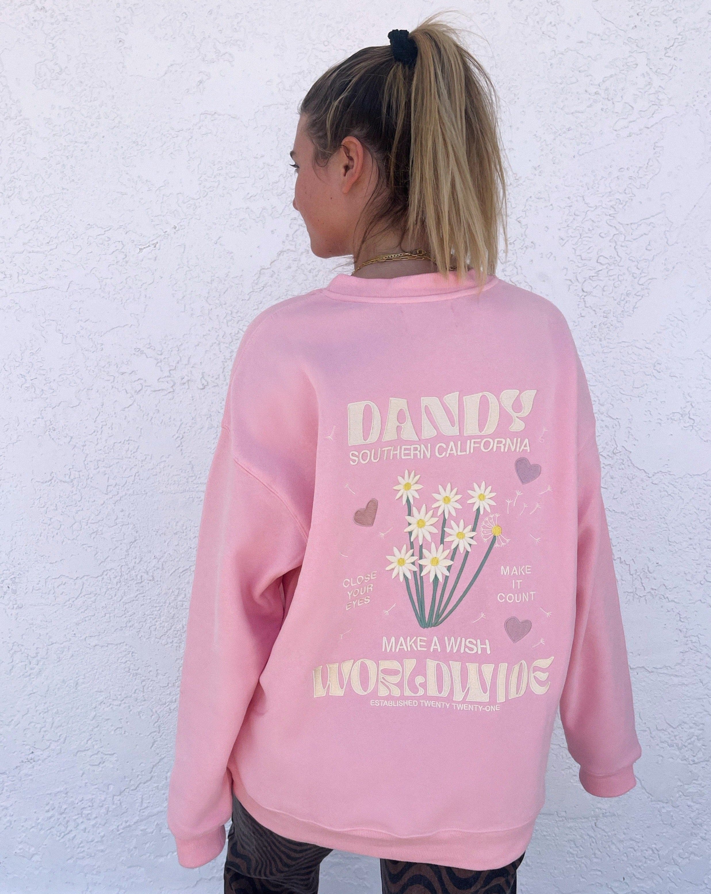 "Make a Wish" Embroidered Beach Crew in Pink - FINAL SALE