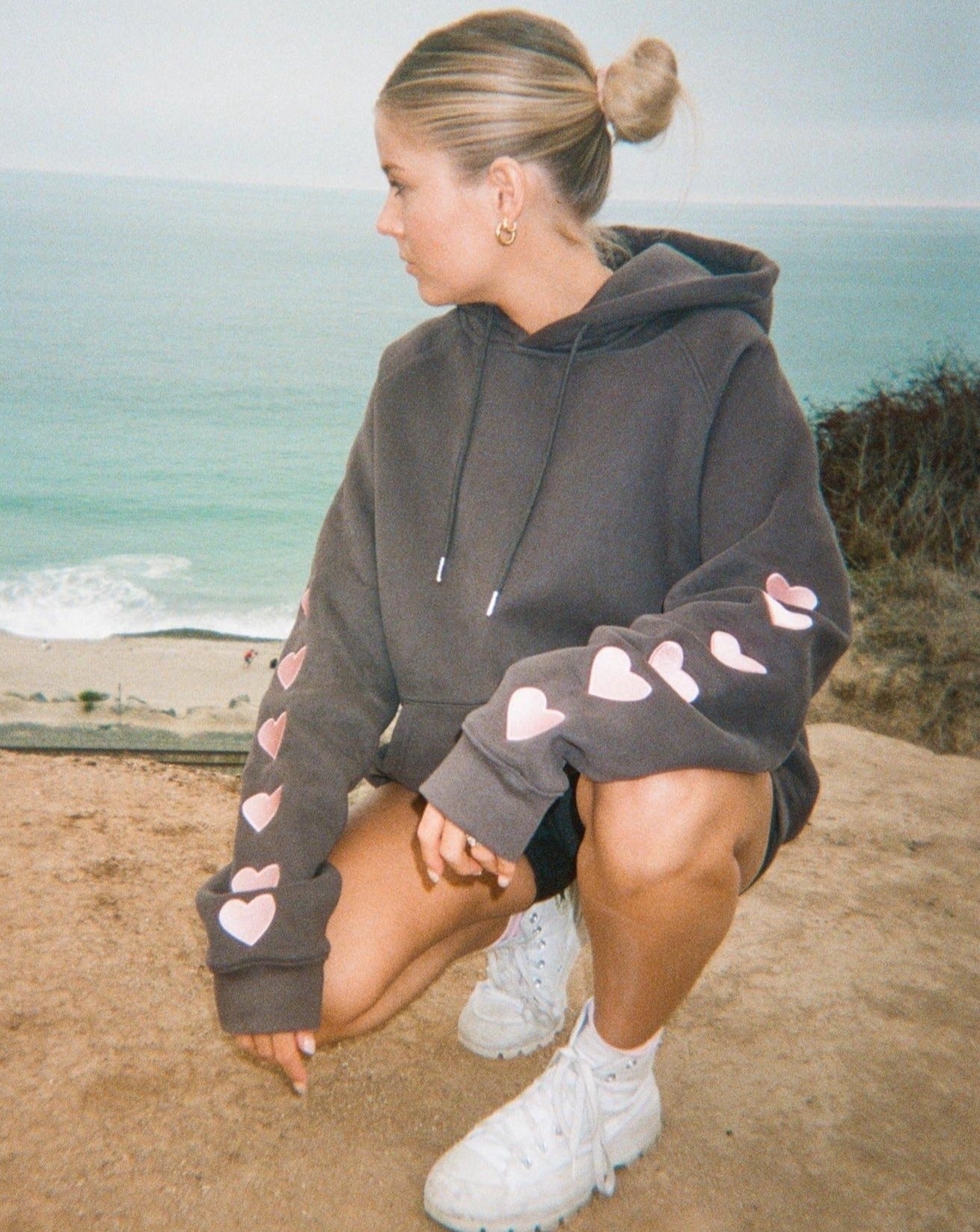 Heart on My Sleeve Oversized Lux Hoodie in Charcoal Gray