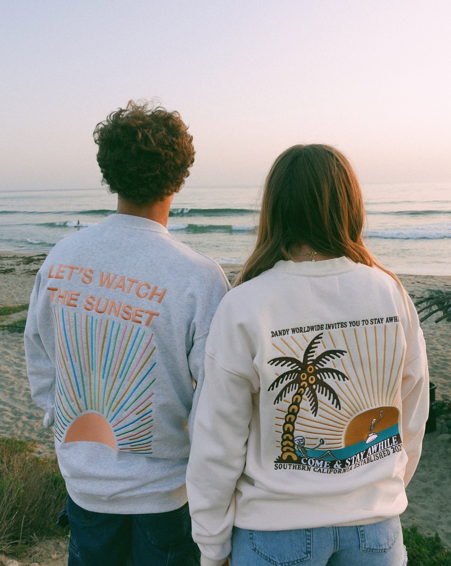 "Stay Awhile" Embroidered Beach Crew