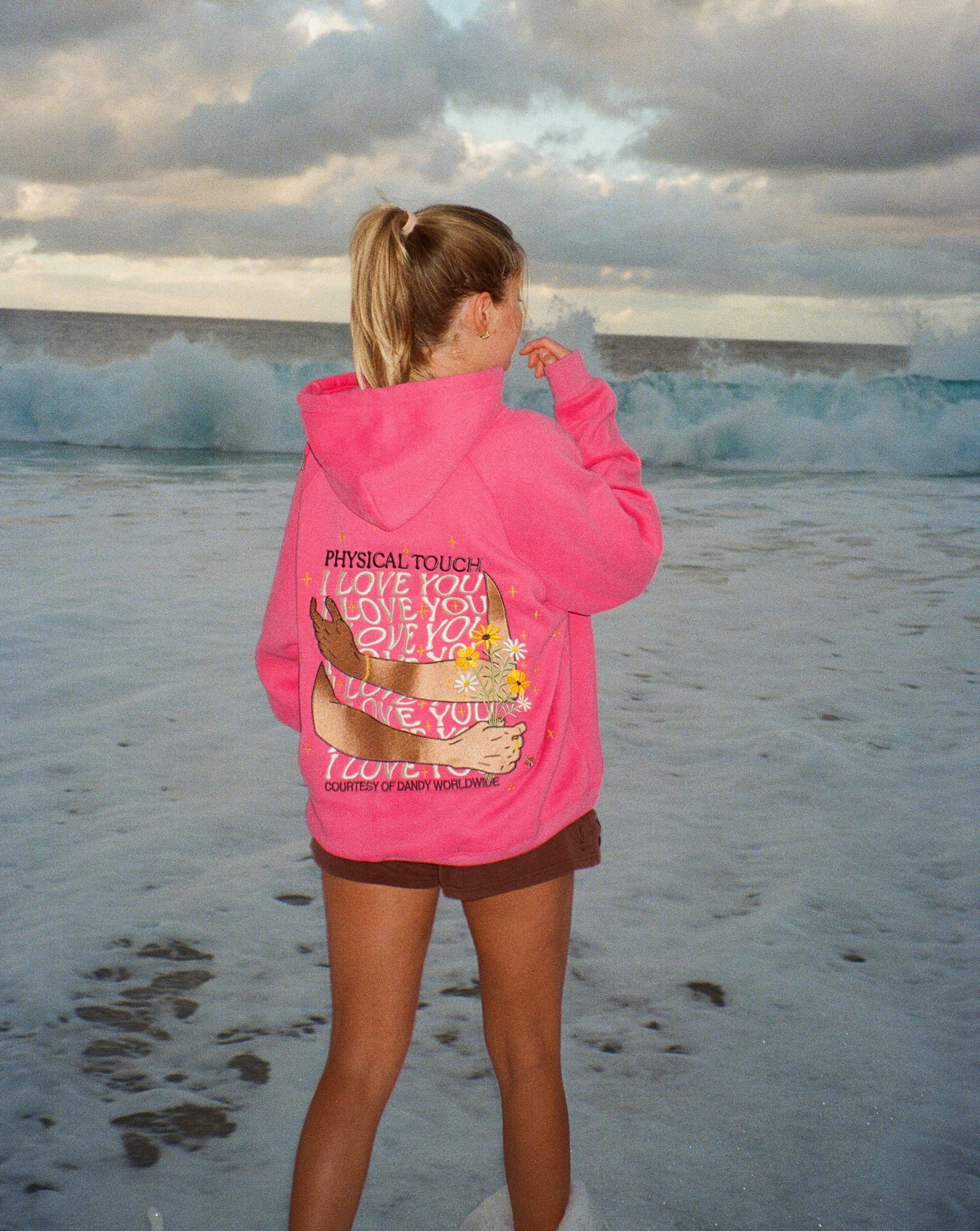"Physical Touch" Oversized Lux Hoodie in Hot Pink - Small