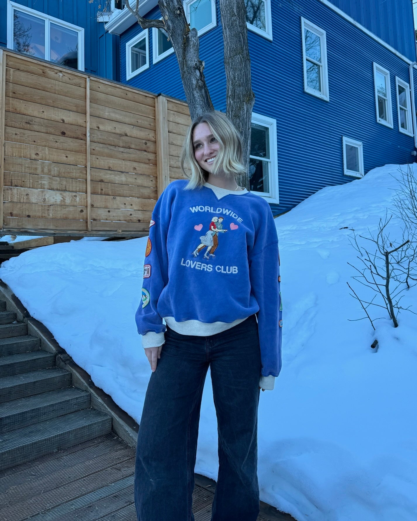 "Lovers Club" Crew Neck in Vintage Washed Blue