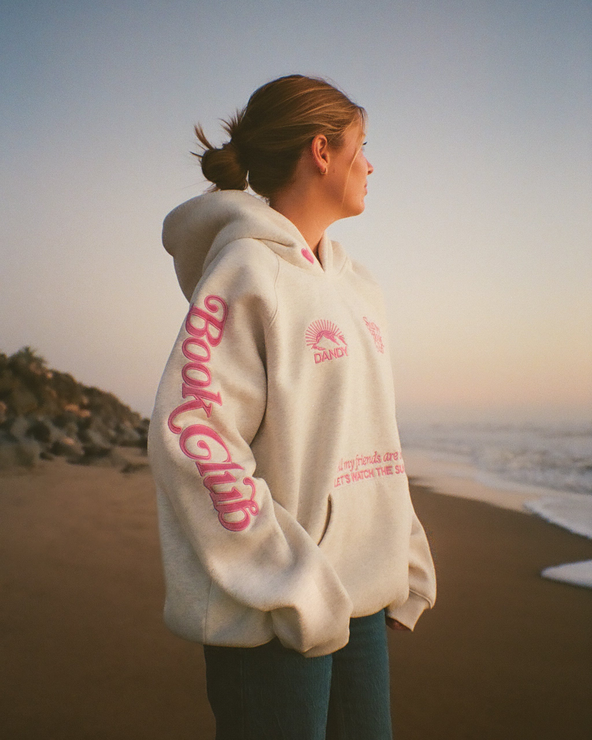 "Book Club" Oversized Lux Hoodie in Heather Gray and Pink