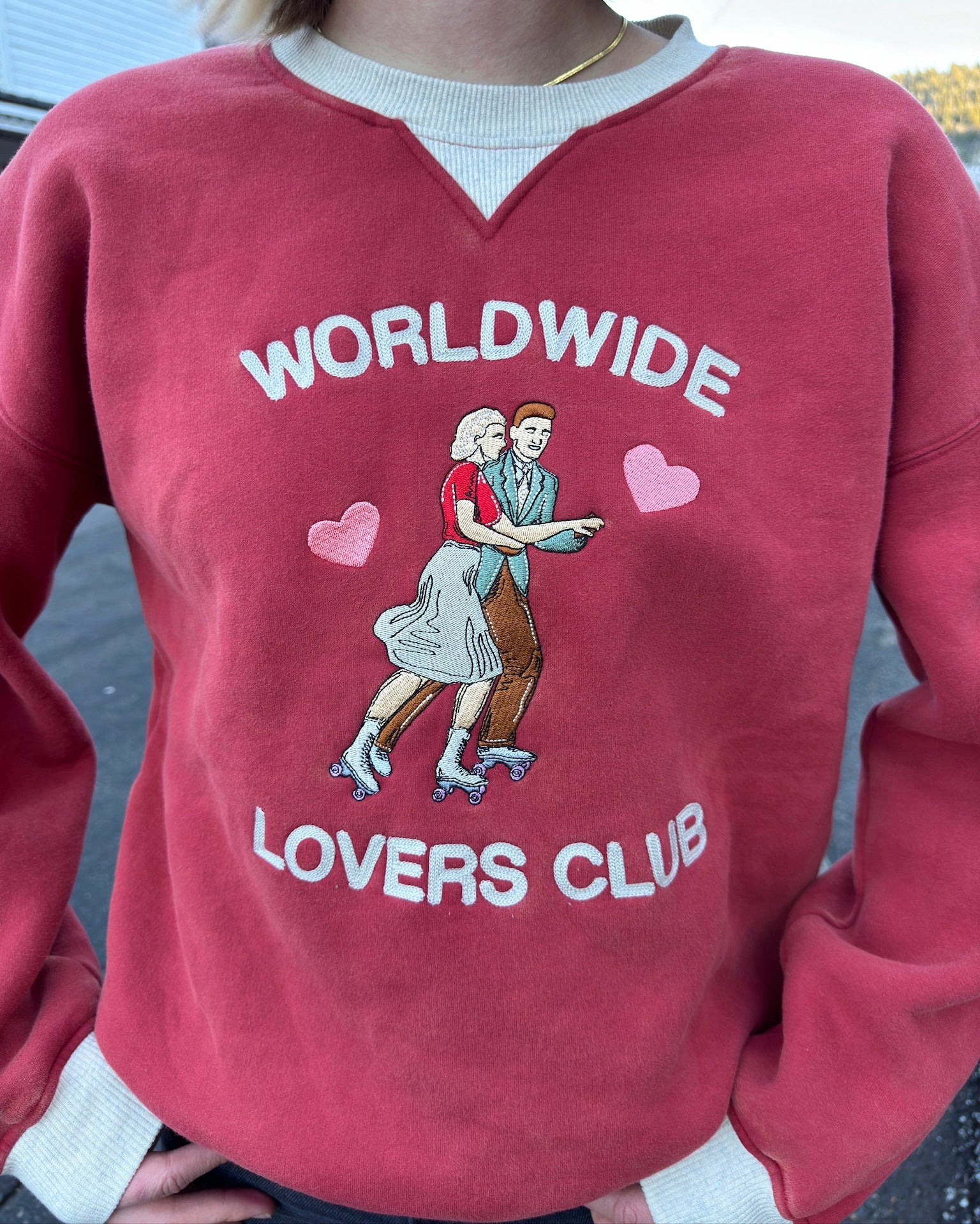 "Lovers Club" Crew Neck in Vintage Washed Red