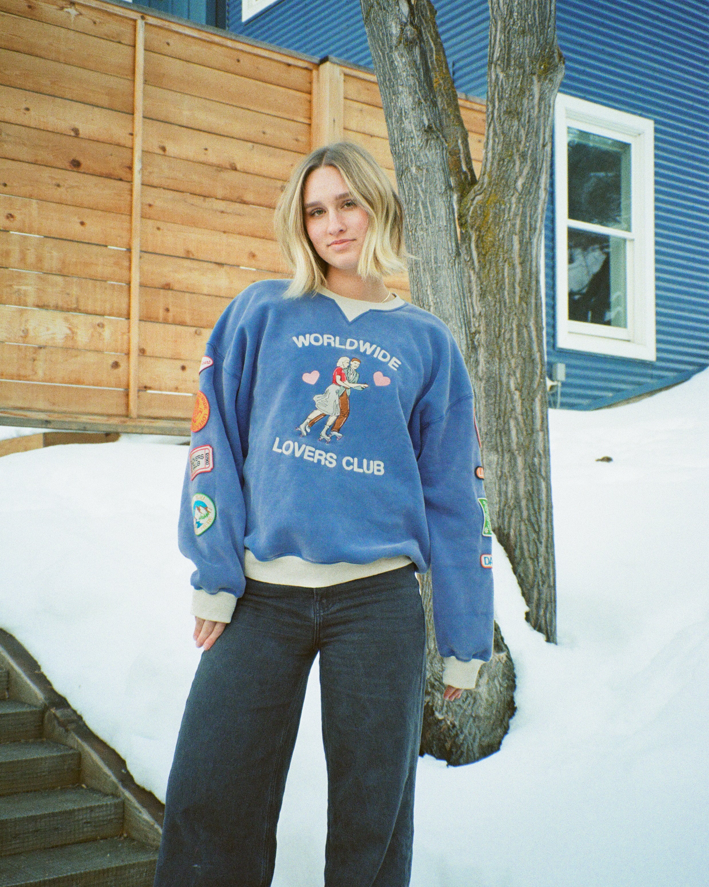 "Lovers Club" Crew Neck in Vintage Washed Blue