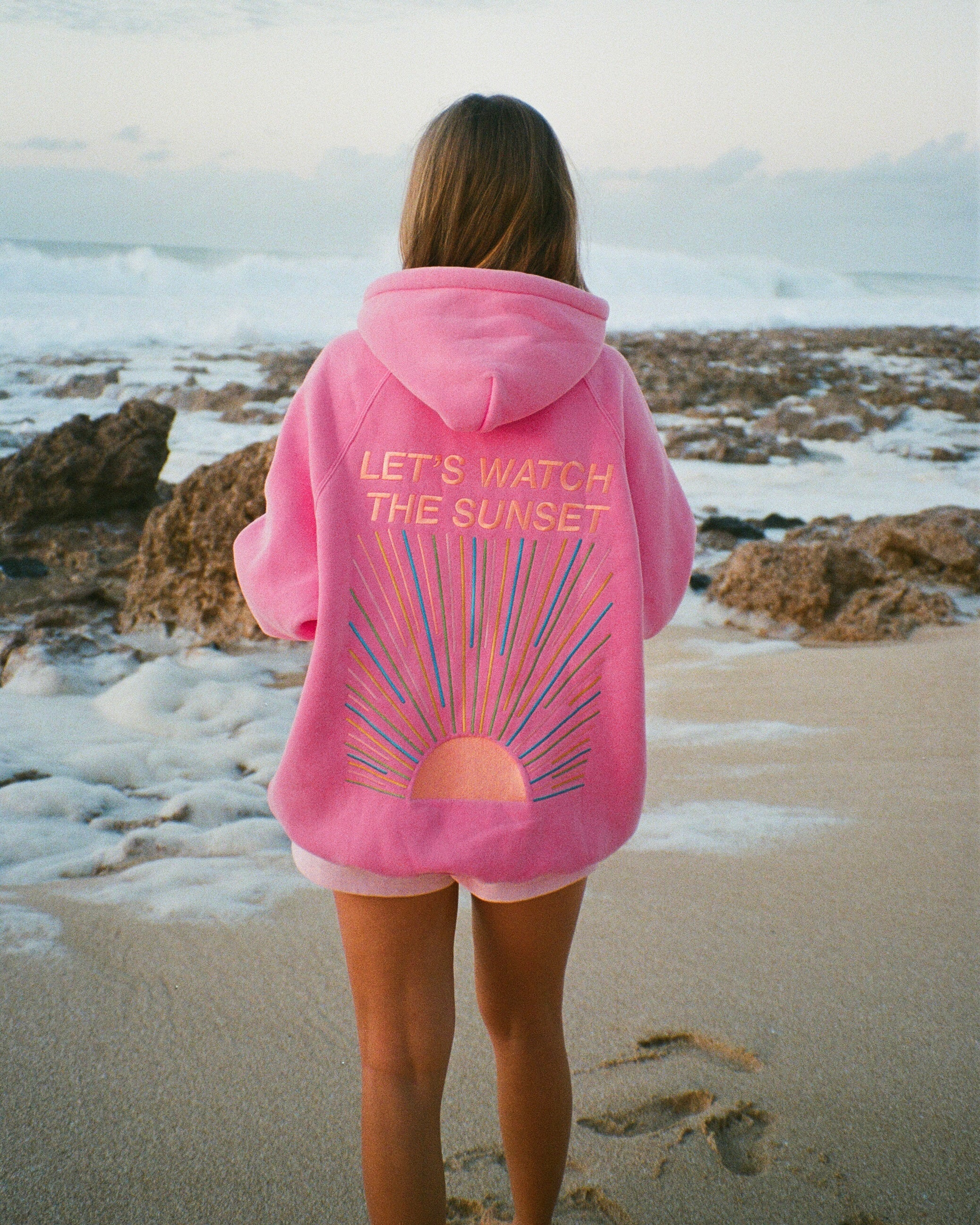 "Let's Watch the Sunset" Oversized Lux Hoodie in Vintage Washed Pink