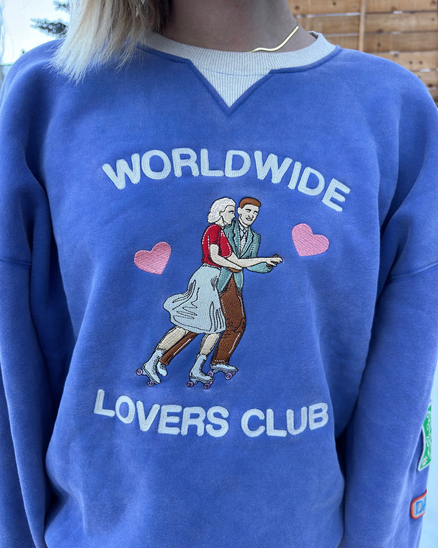"Lovers Club" Crew Neck in Vintage Washed Blue
