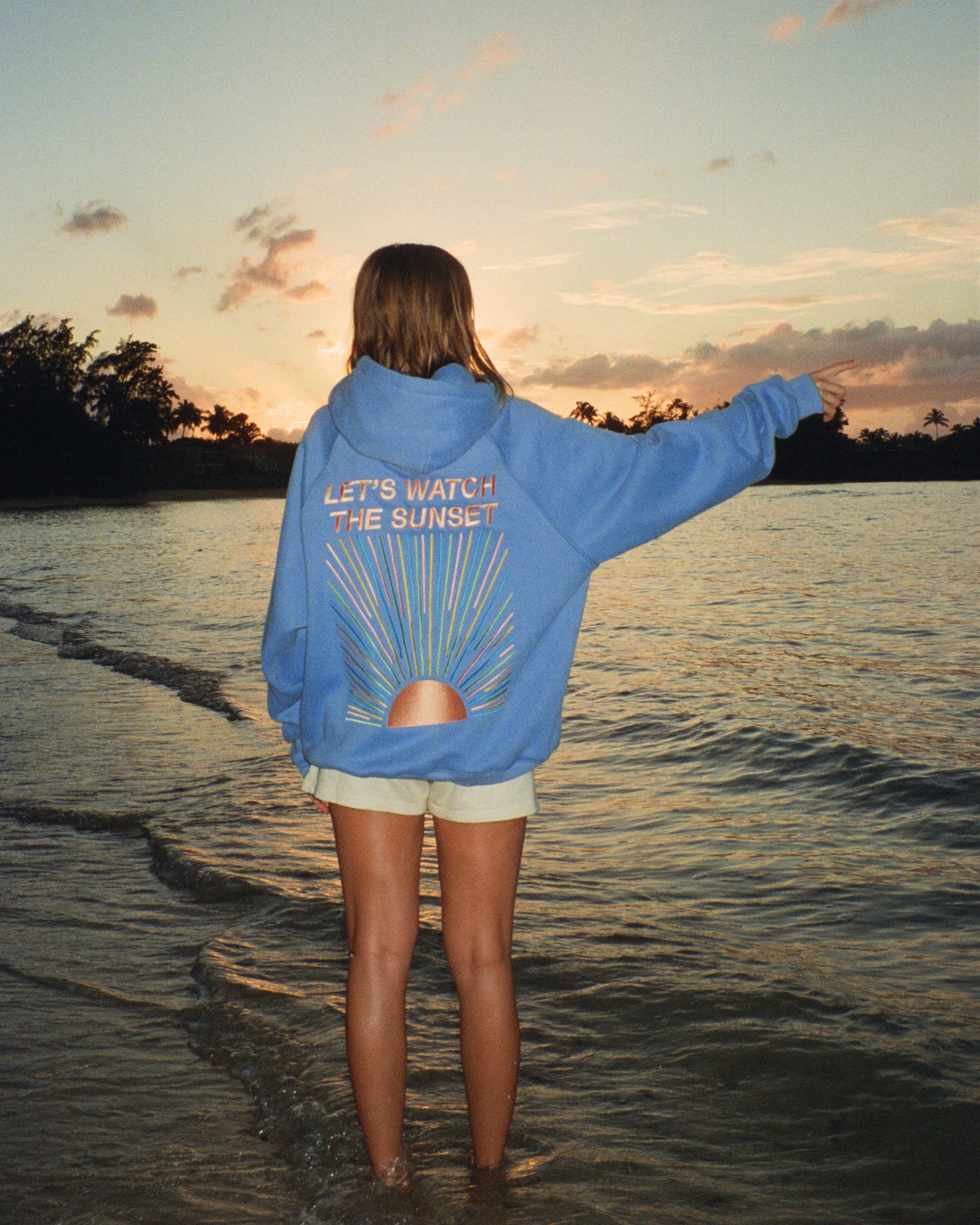 "Let's Watch the Sunset" Oversized Lux Hoodie in Blue