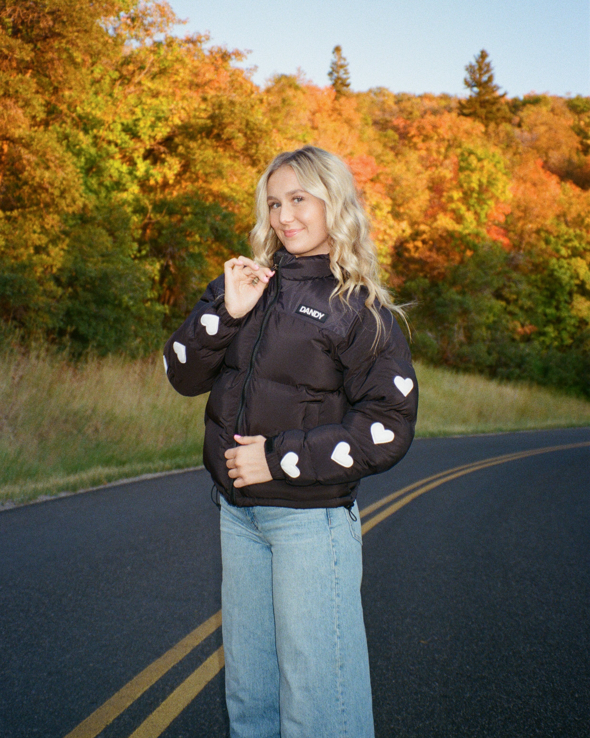 "Heart on My Sleeve" Puffer Jacket in Black