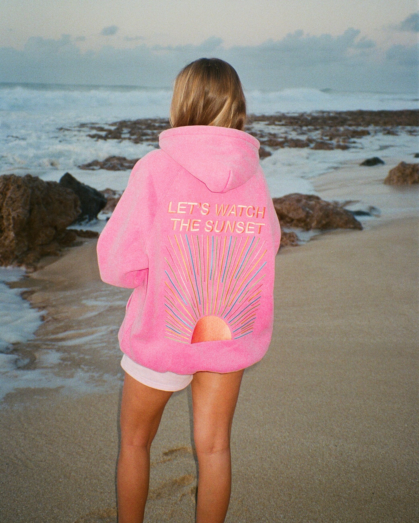 Lets Watch The Sunset Oversized Lux Hoodie In Vintage Washed Pink Dandy Worldwide 
