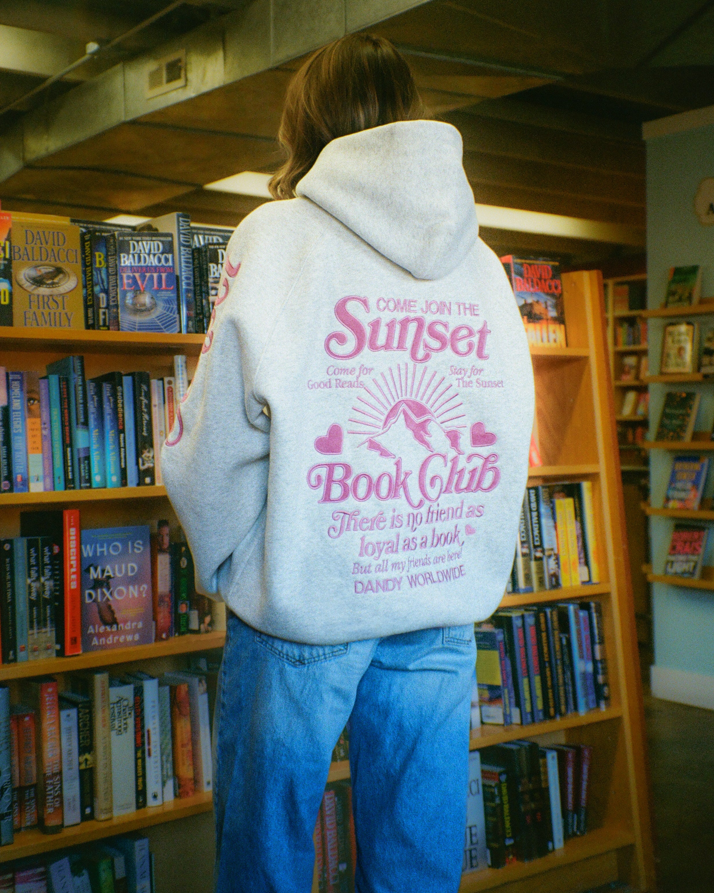 "Book Club" Oversized Lux Hoodie in Heather Gray and Pink