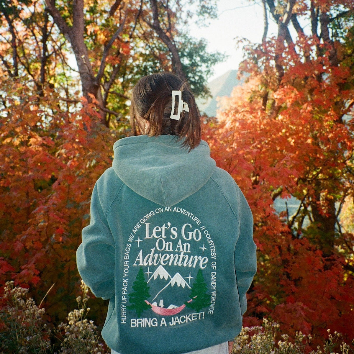 Let's Go On An Adventure Oversized Lux Hoodie in Pine Green