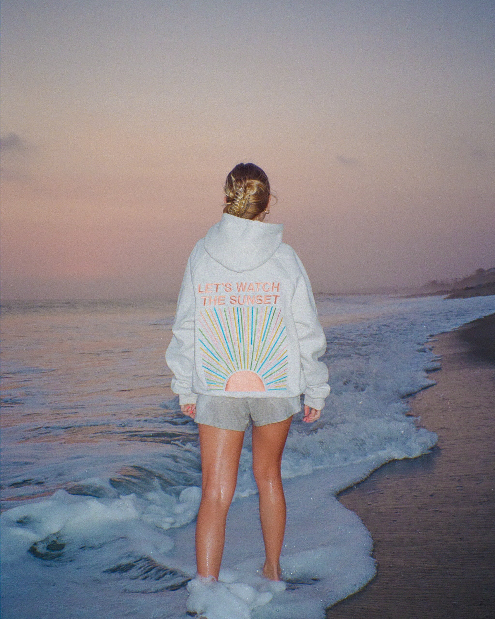 "Let's Watch the Sunset" Oversized Lux Hoodie in Heather Gray