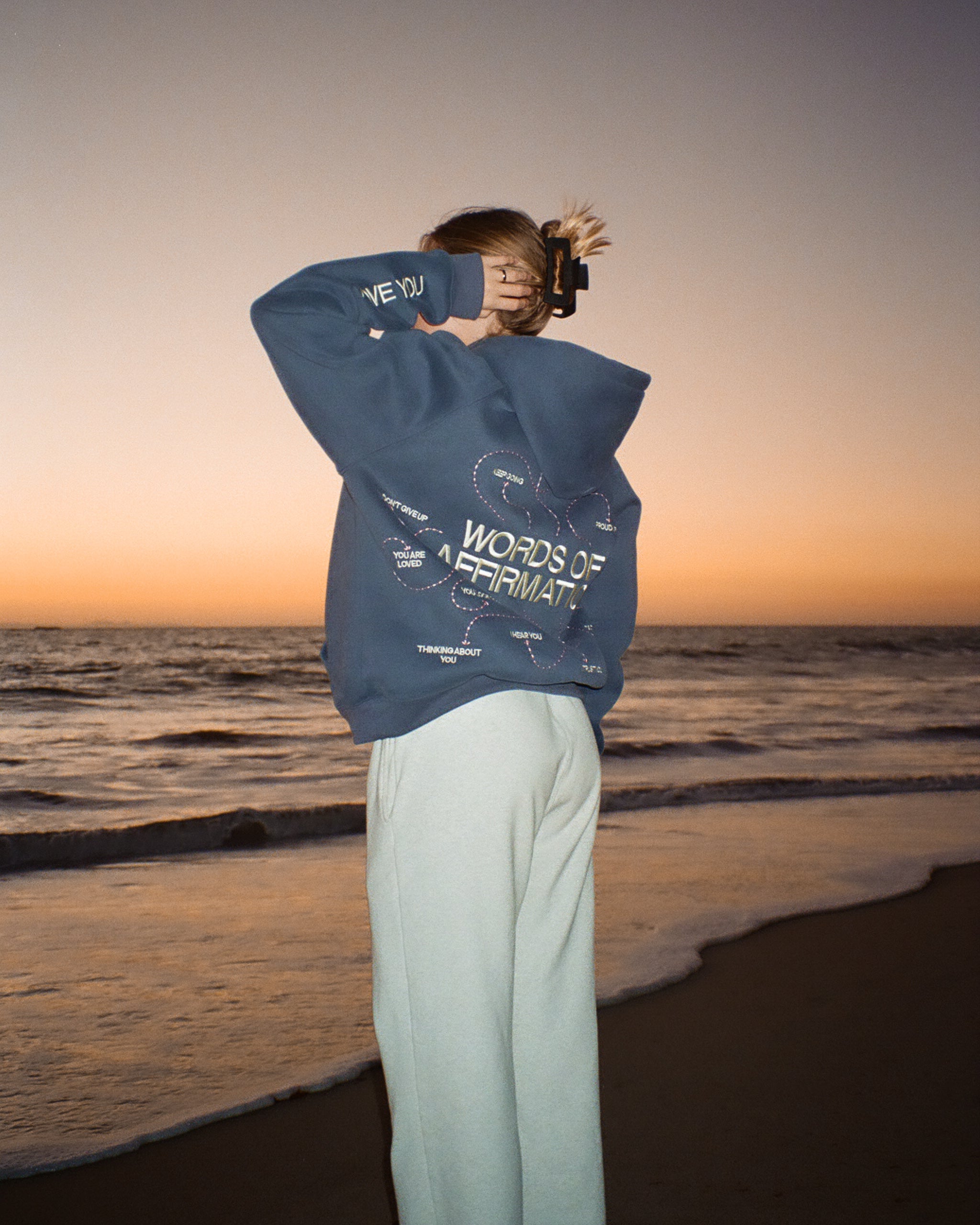 "Words of Affirmation" Oversized Lux Hoodie in Blue