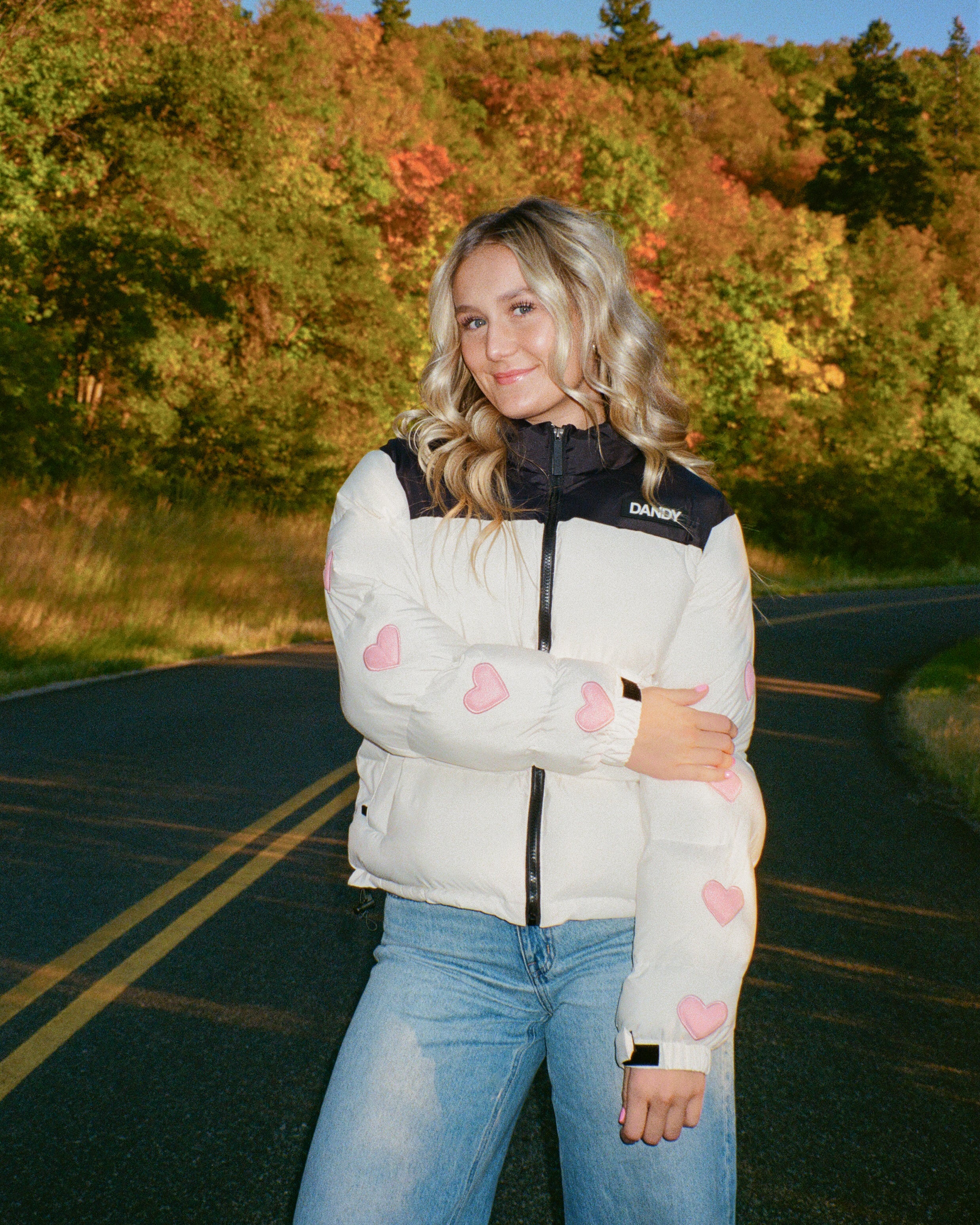 "Heart on My Sleeve" Puffer Jacket in Cream