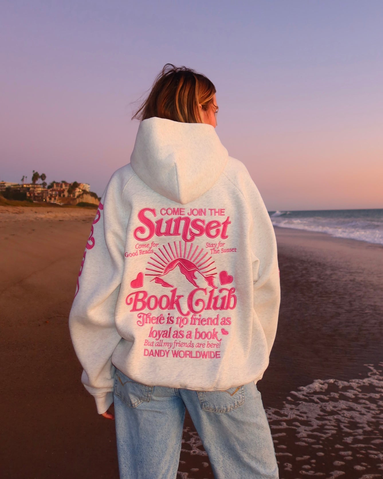 "Book Club" Oversized Lux Hoodie in Heather Gray and Pink