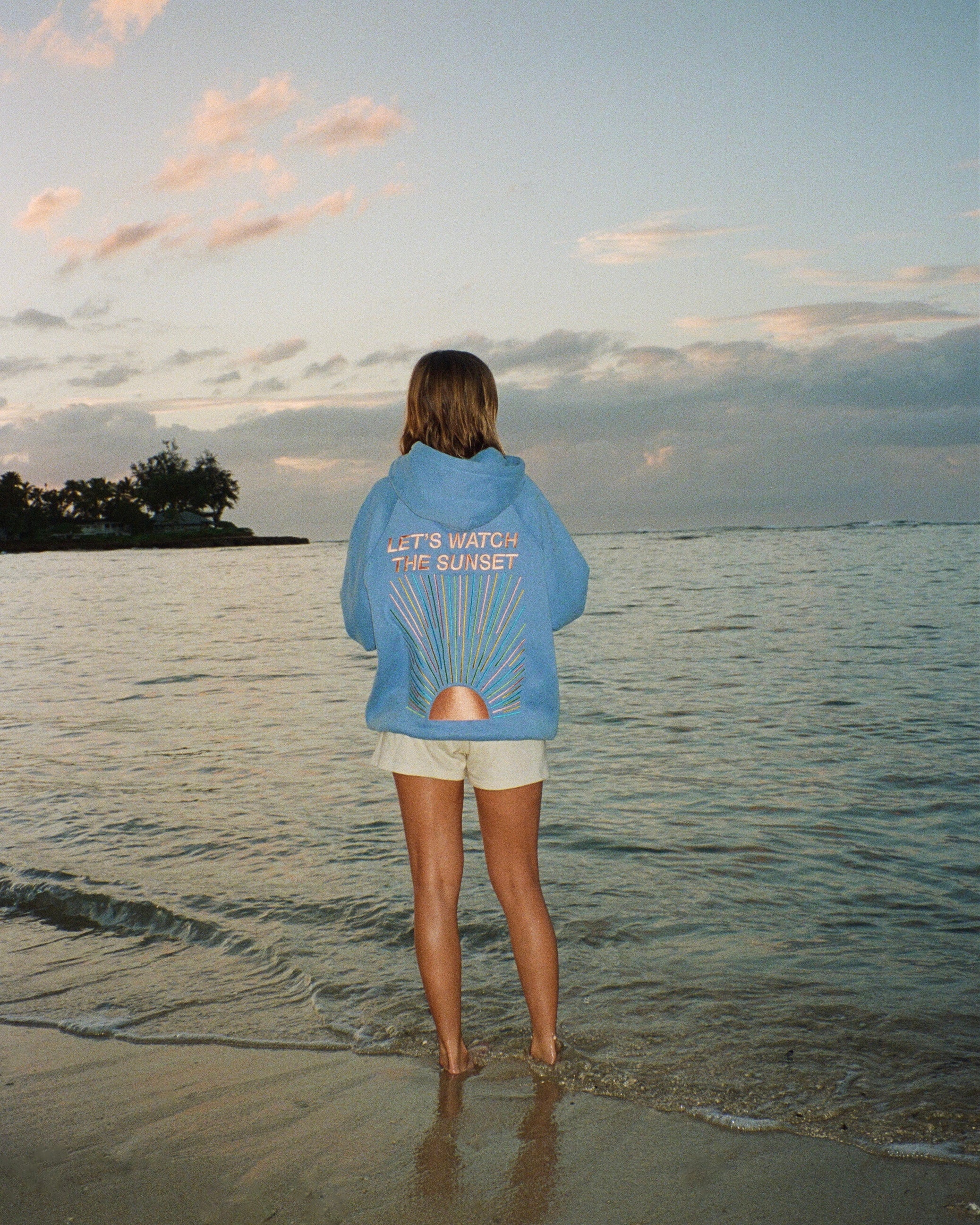 Let's Watch the Sunset Oversized Lux Hoodie in Blue