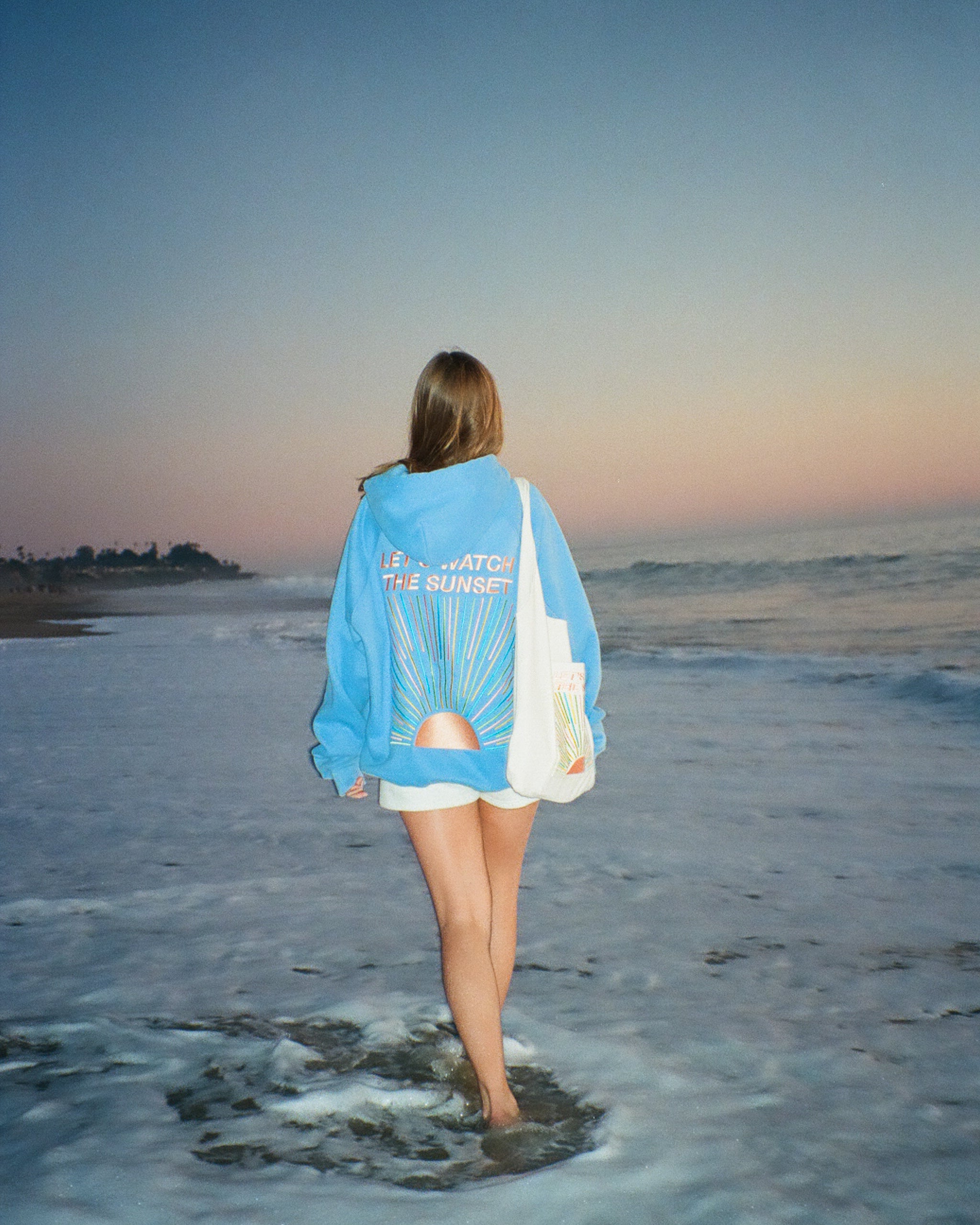 "Let's Watch the Sunset" Oversized Lux Hoodie in Blue