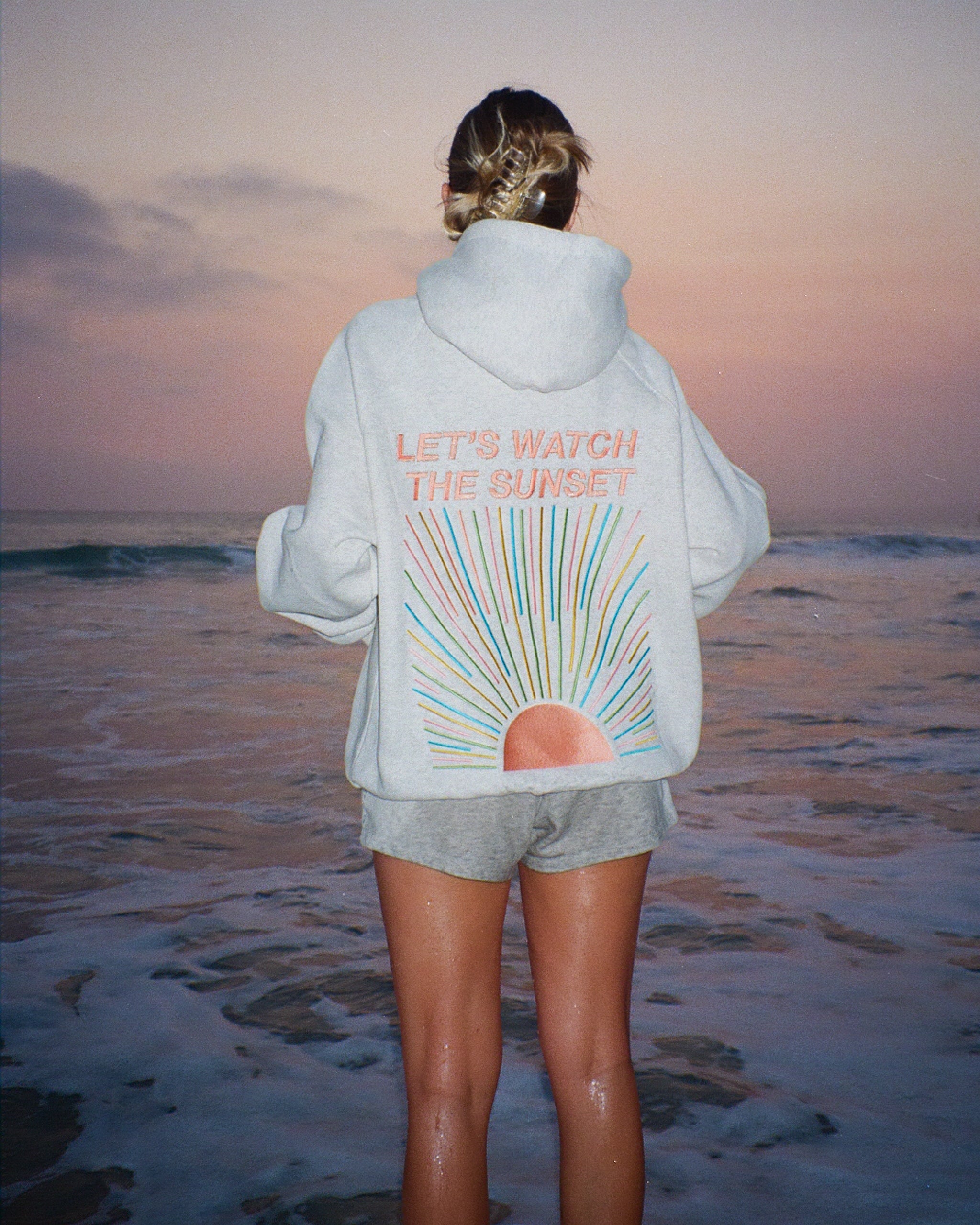 Let s Watch the Sunset Oversized Lux Hoodie in Heather Gray