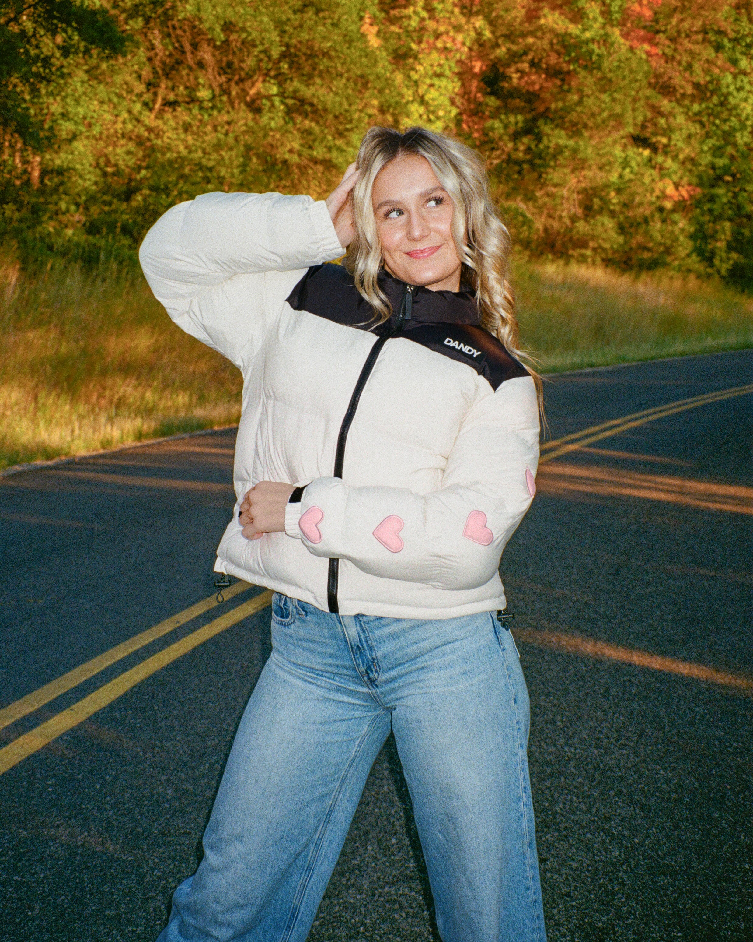 "Heart on My Sleeve" Puffer Jacket in Cream