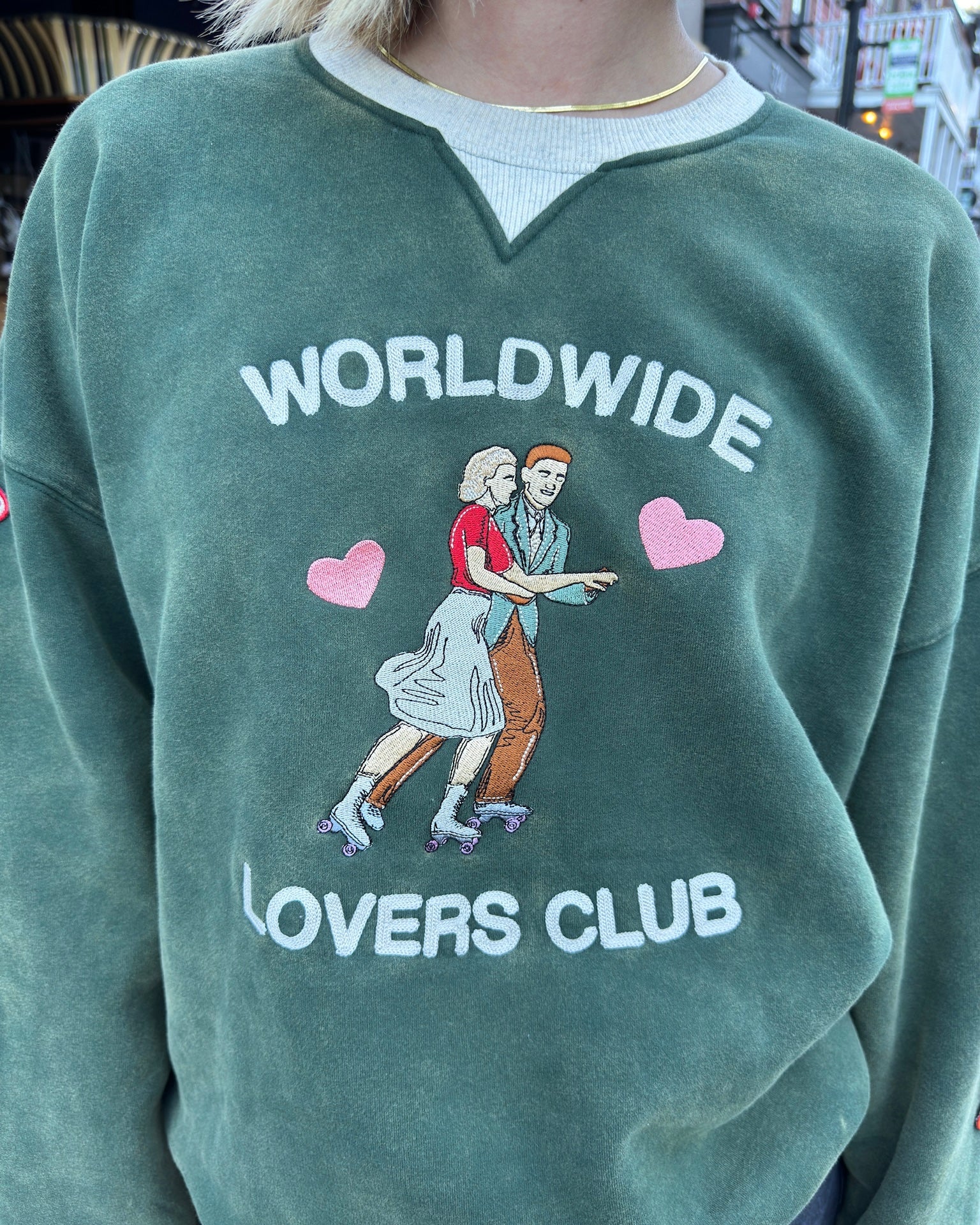 "Lovers Club" Crew Neck in Vintage Washed Green