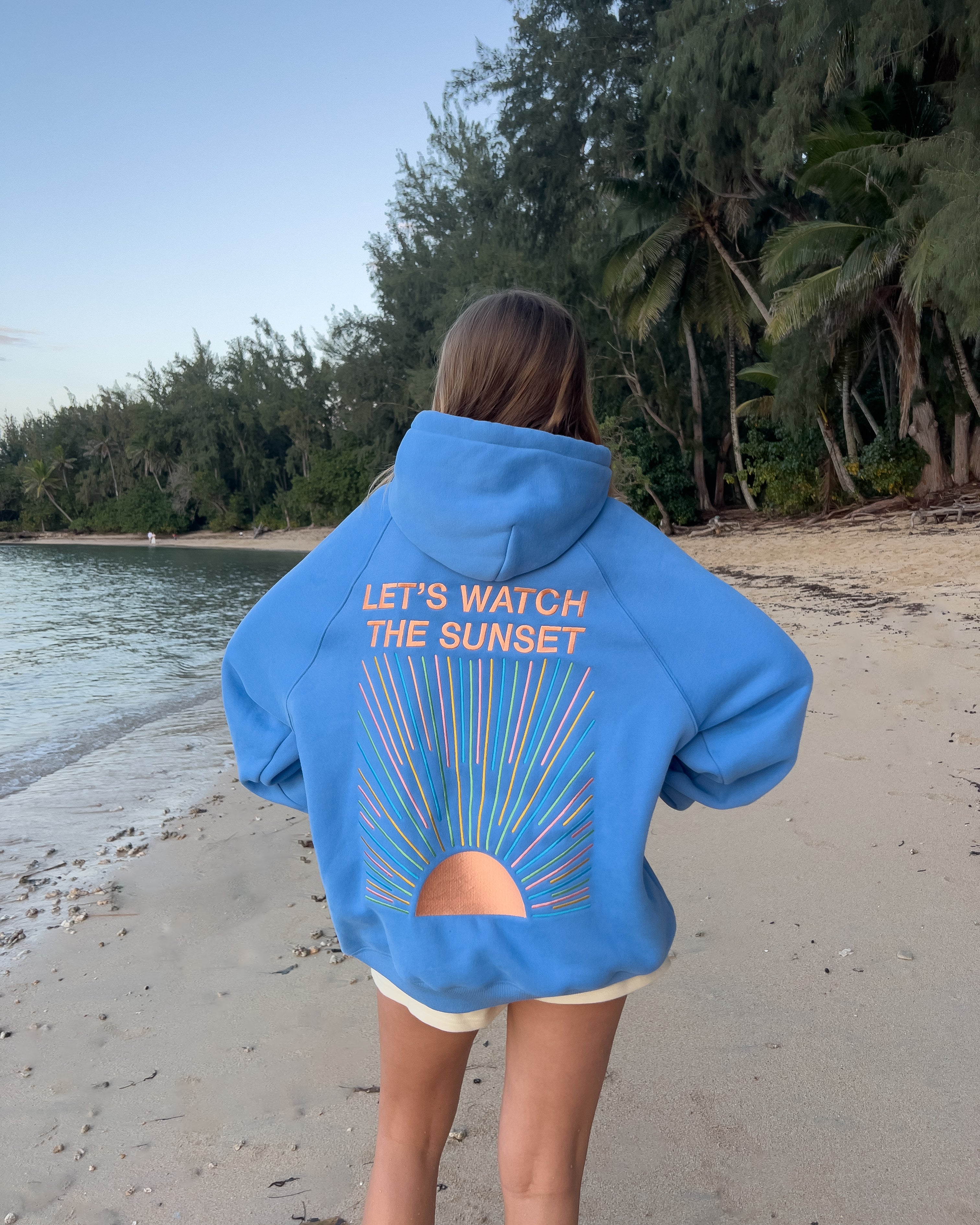 "Let's Watch the Sunset" Oversized Lux Hoodie in Blue