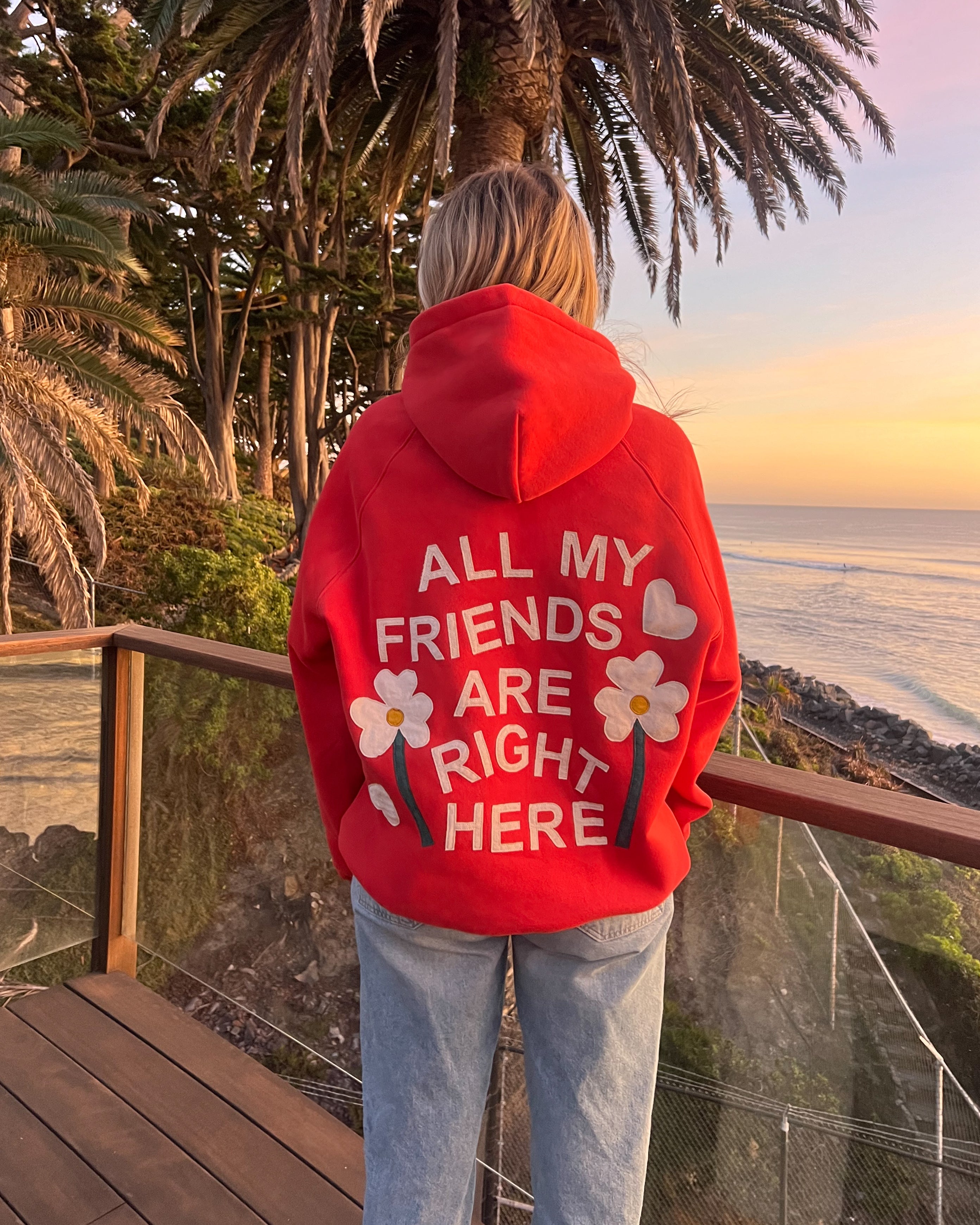 "All my Friends" Oversized Lux Hoodie in Red