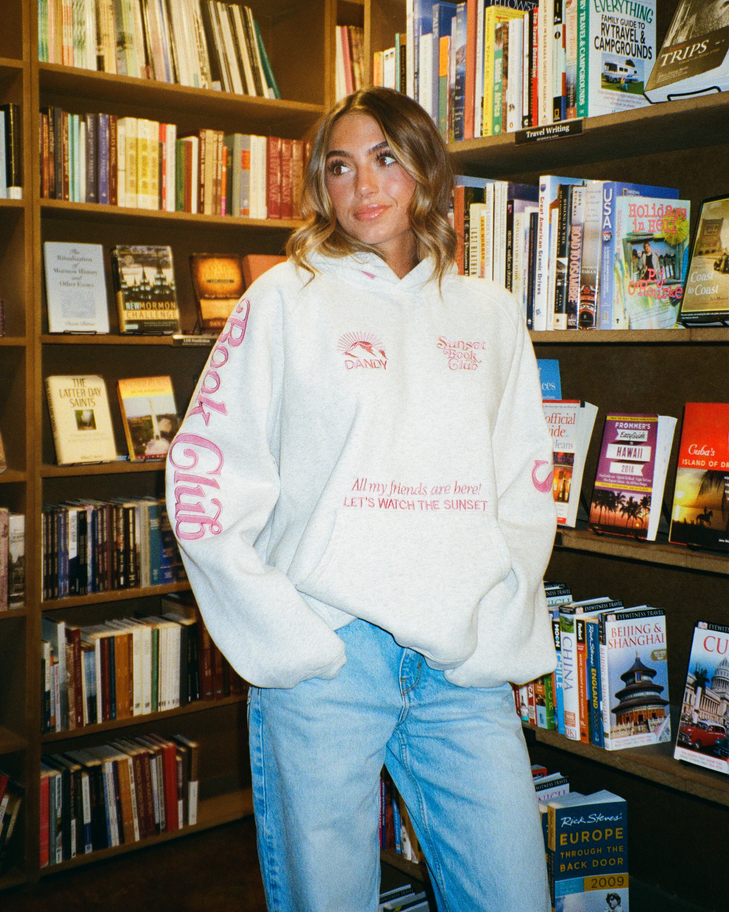 "Book Club" Oversized Lux Hoodie in Heather Gray and Pink