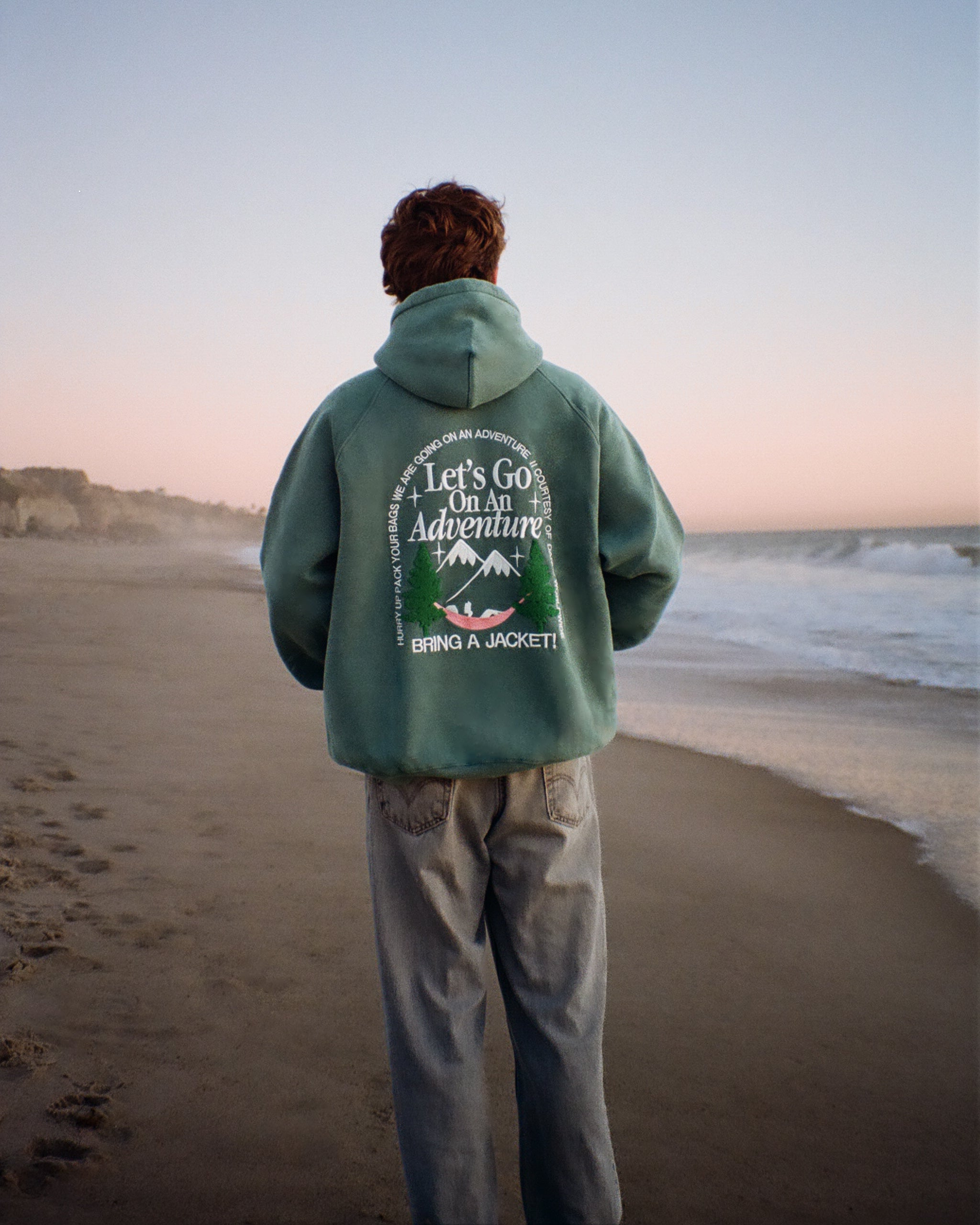 "Let's Go On An Adventure" Oversized Lux Hoodie in Pine Green