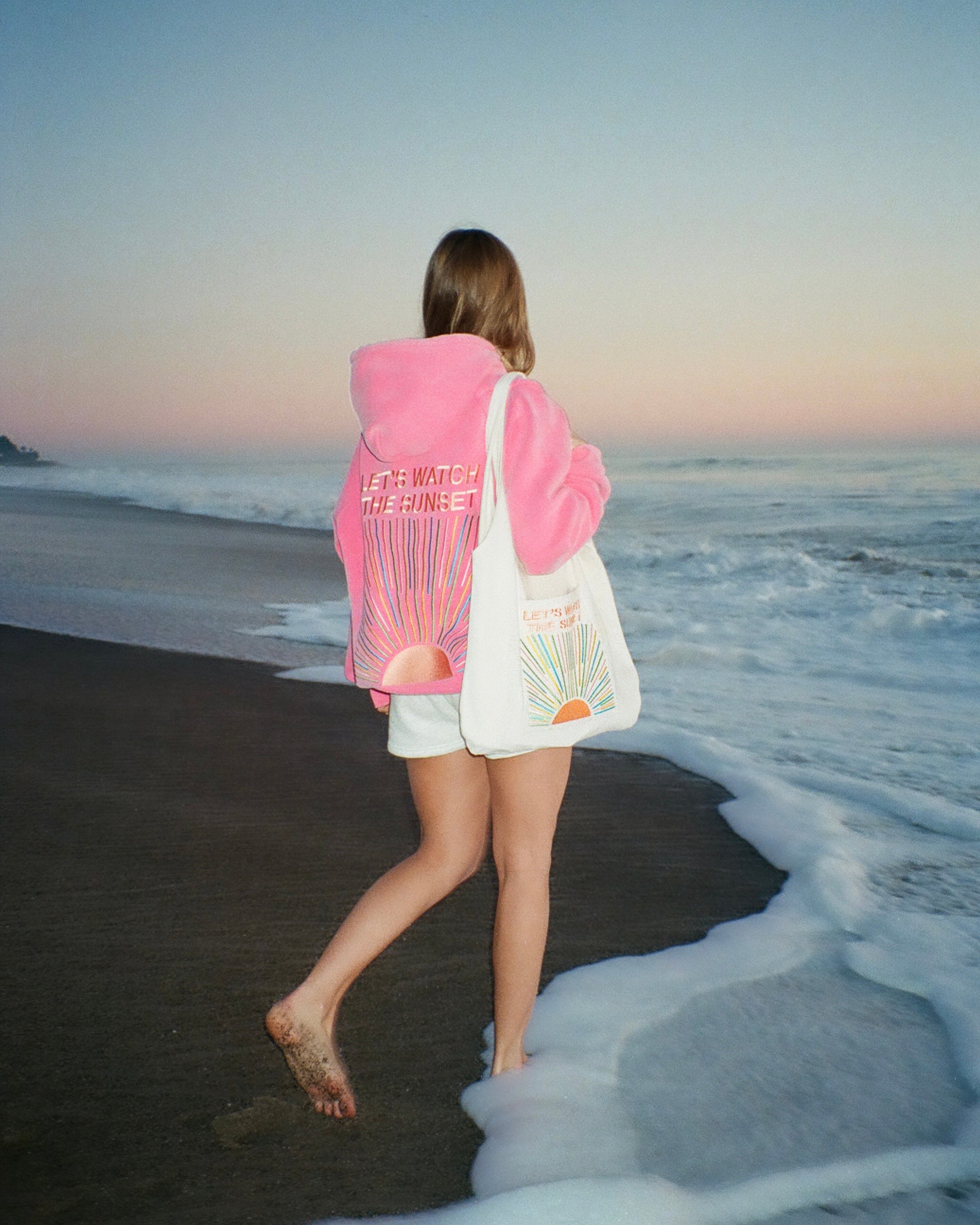 "Let's Watch the Sunset" Oversized Lux Hoodie in Vintage Washed Pink