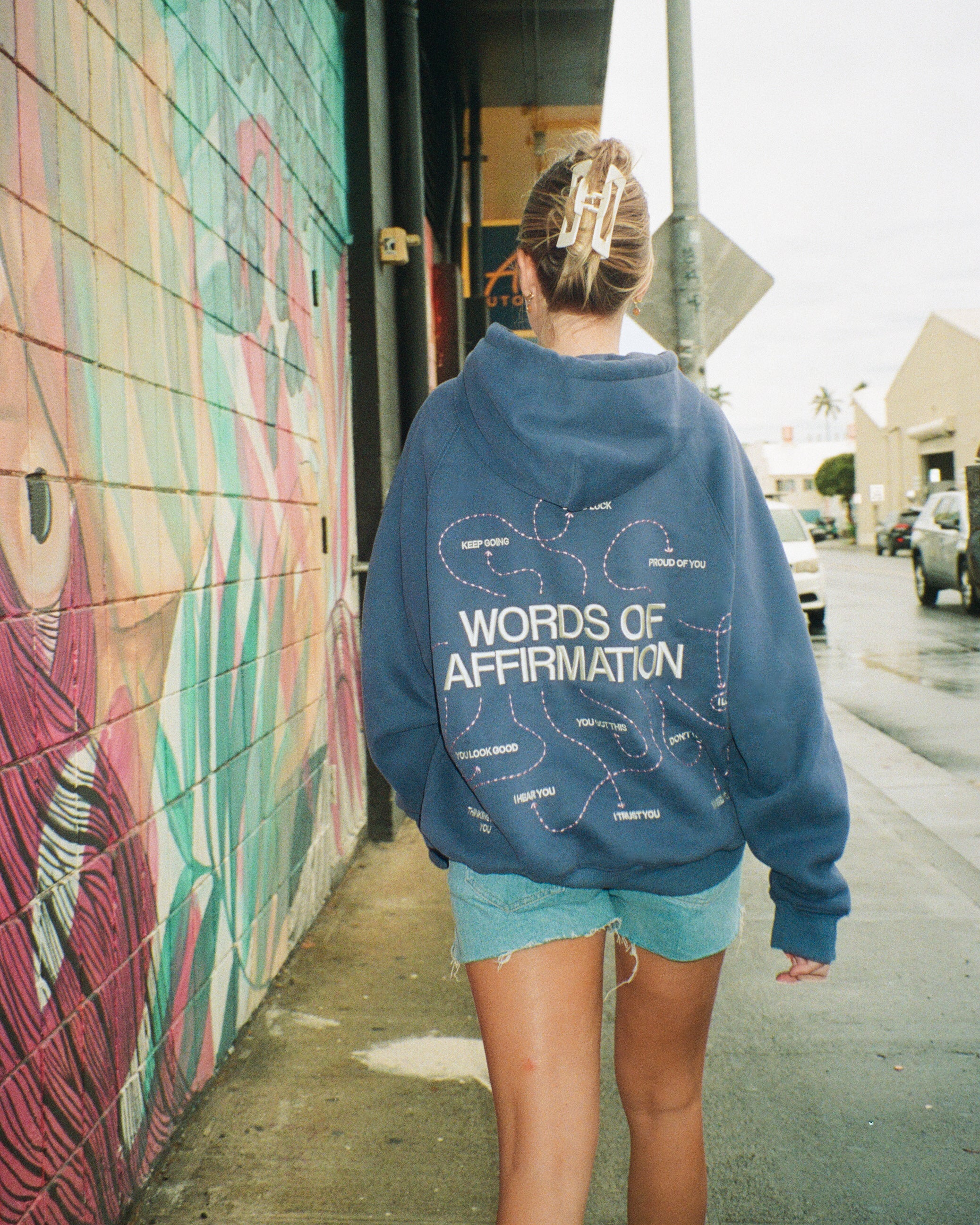 "Words of Affirmation" Oversized Lux Hoodie in Blue