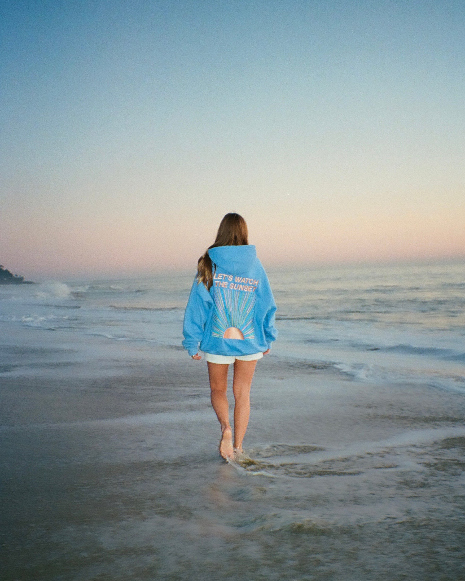 "Let's Watch the Sunset" Oversized Lux Hoodie in Blue