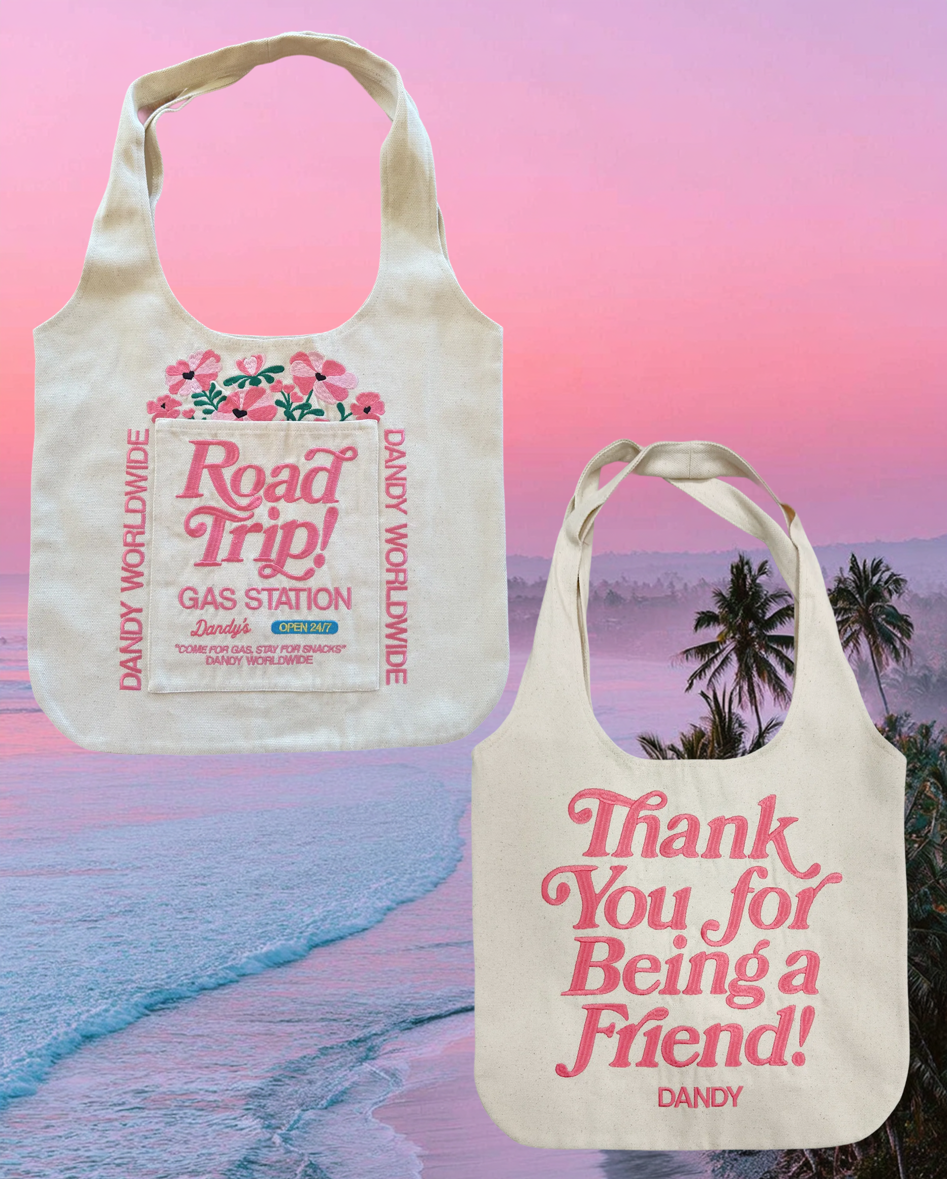 "Road Trip!" Double-Sided Tote Bag in Cream